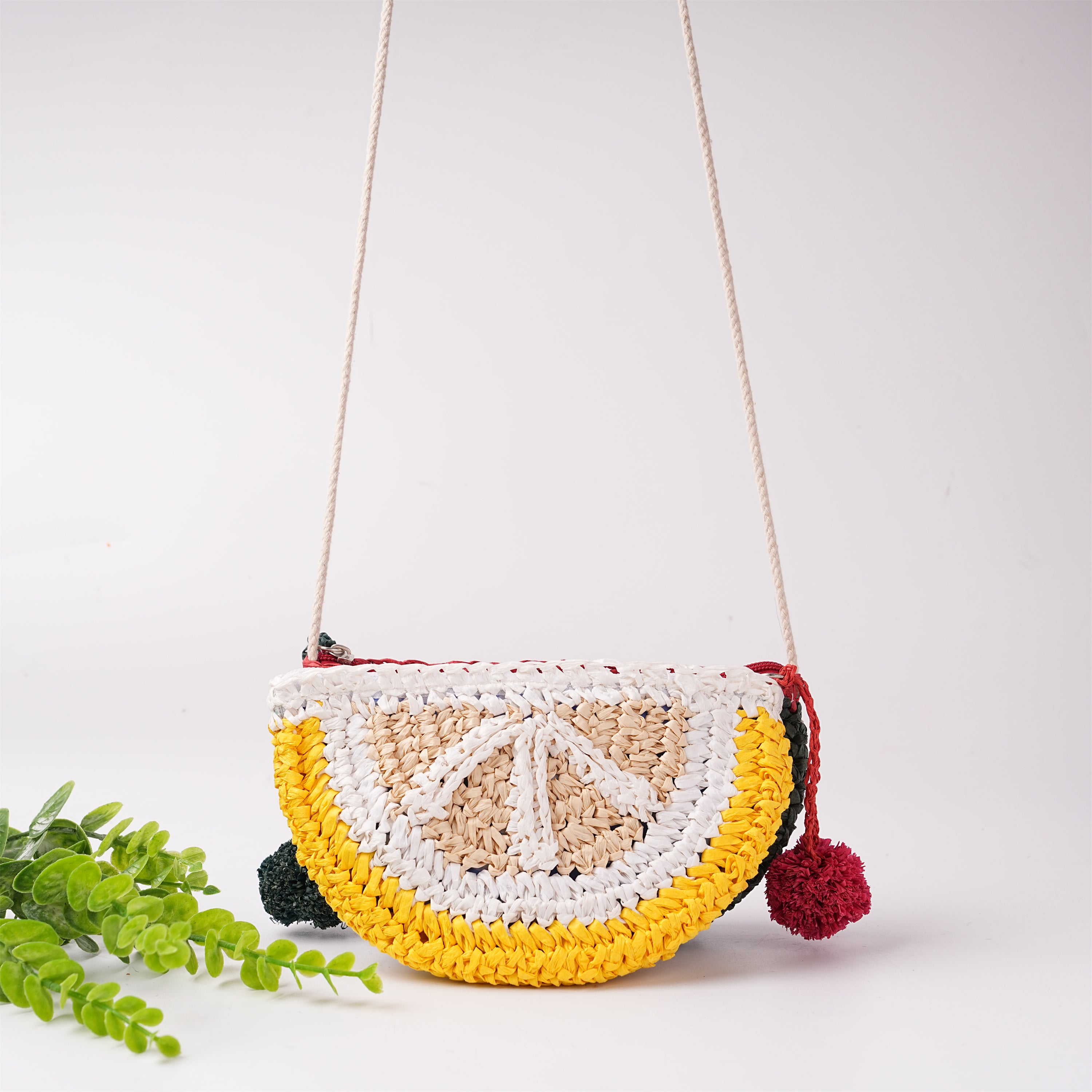 Women's Straw Woven Handbag,Watermelon & Lemon Design,Cute Cosmetic Bag for All Occasions
