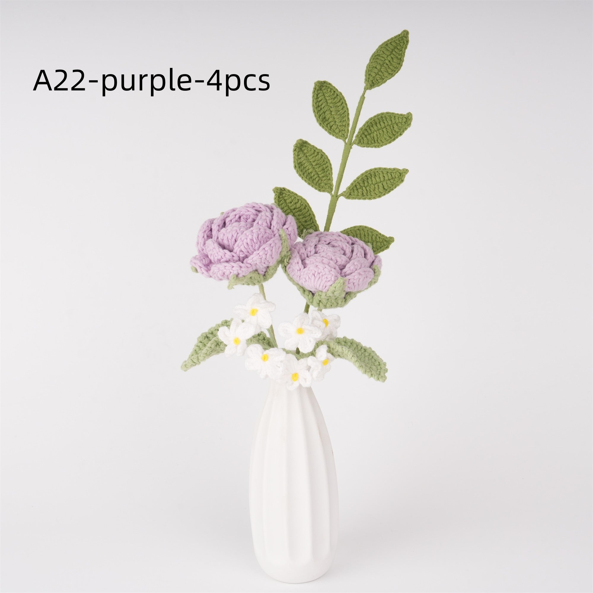 4PCS Crochet Valentine's Rose Bouquet - Knitted Floral Arrangement