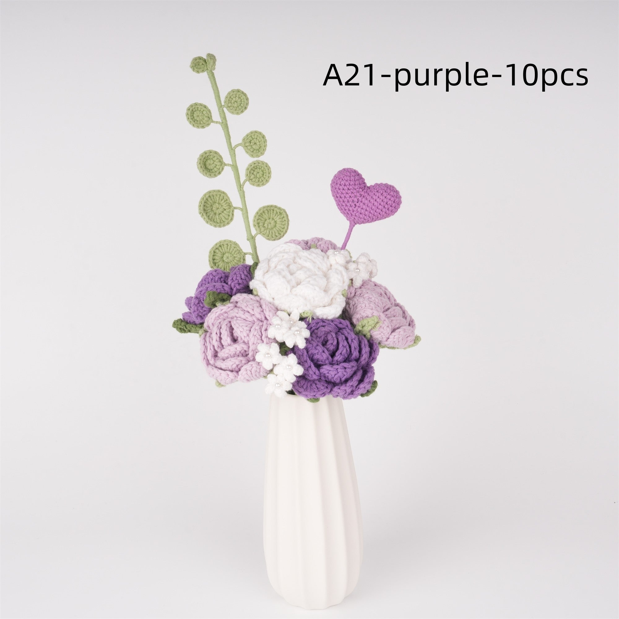 Handmade Crochet Rose/Baby's Breath Bouquet,Knit Heart/Eucalyptus,Home Decor,Valentines Gifts