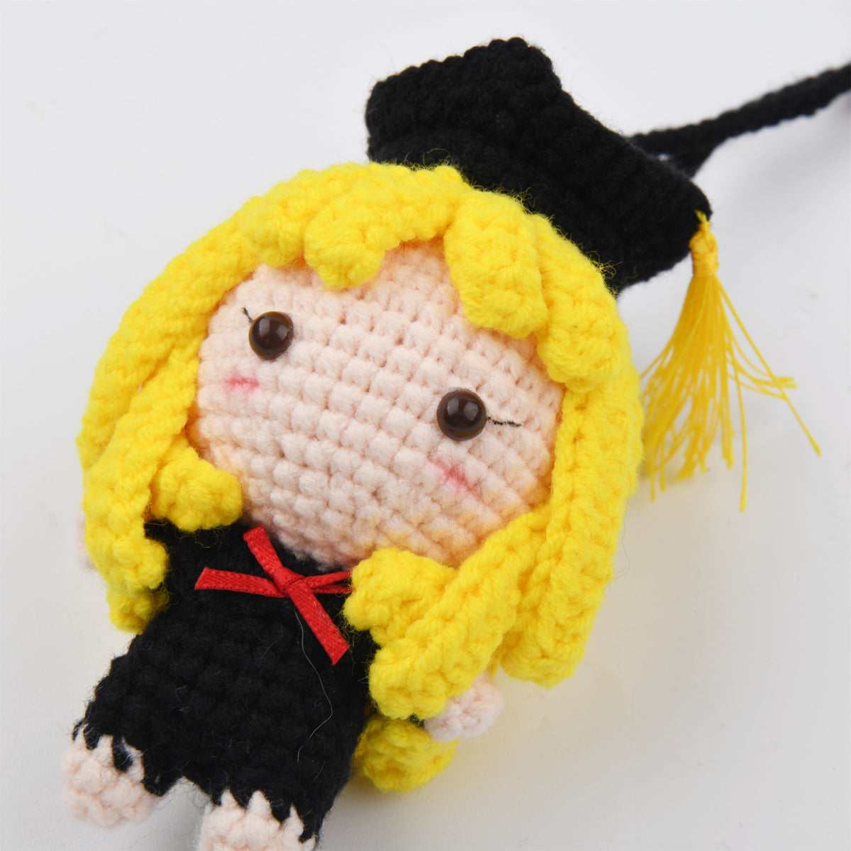 Yellow Hair Crochet Graduation Doll Car Mirror Pendant