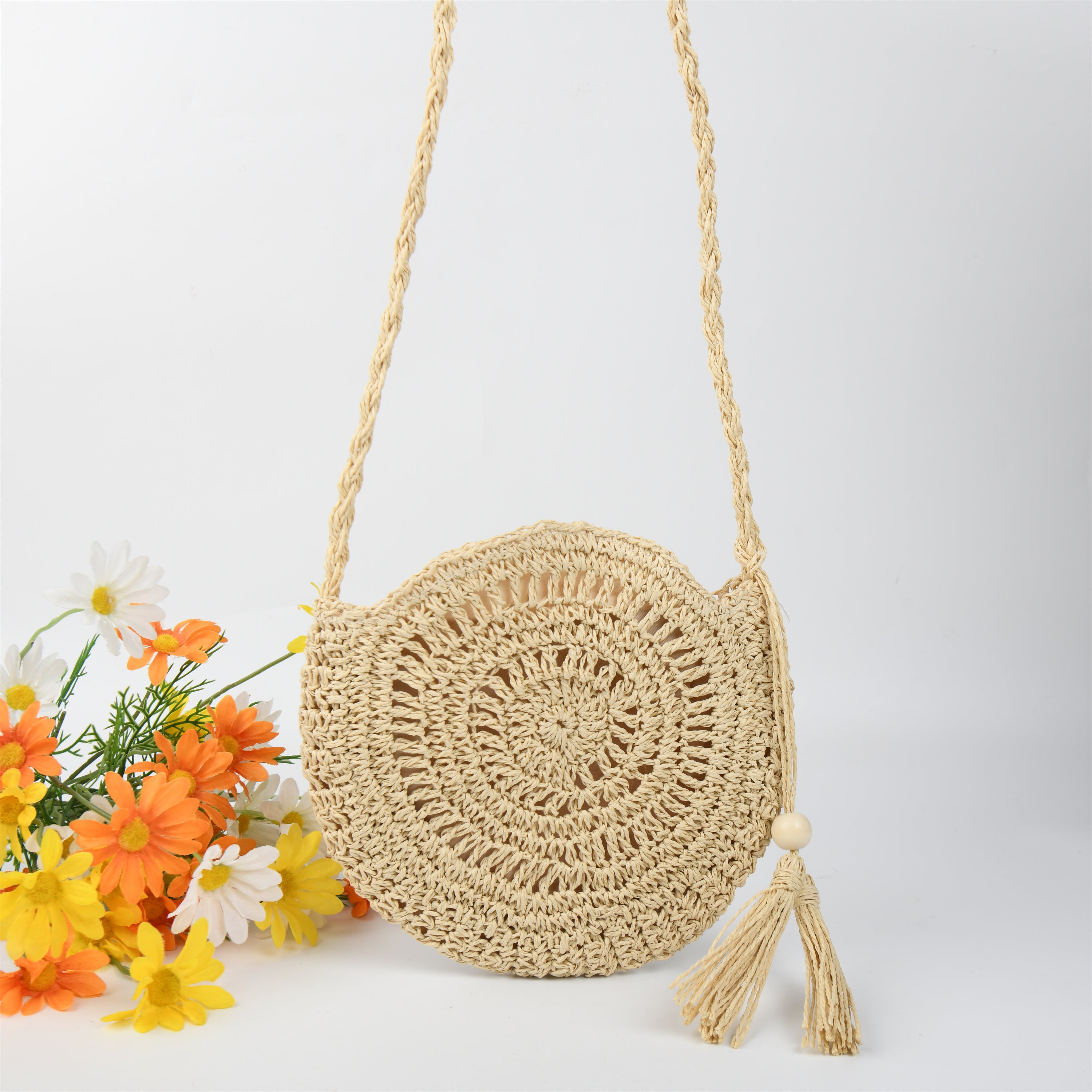 Straw Woven Bag,Hollow Holiday Vacation Cross-body Bag, Handmade Paper Rope Handbag for Party|Beach|Birthday|Wedding