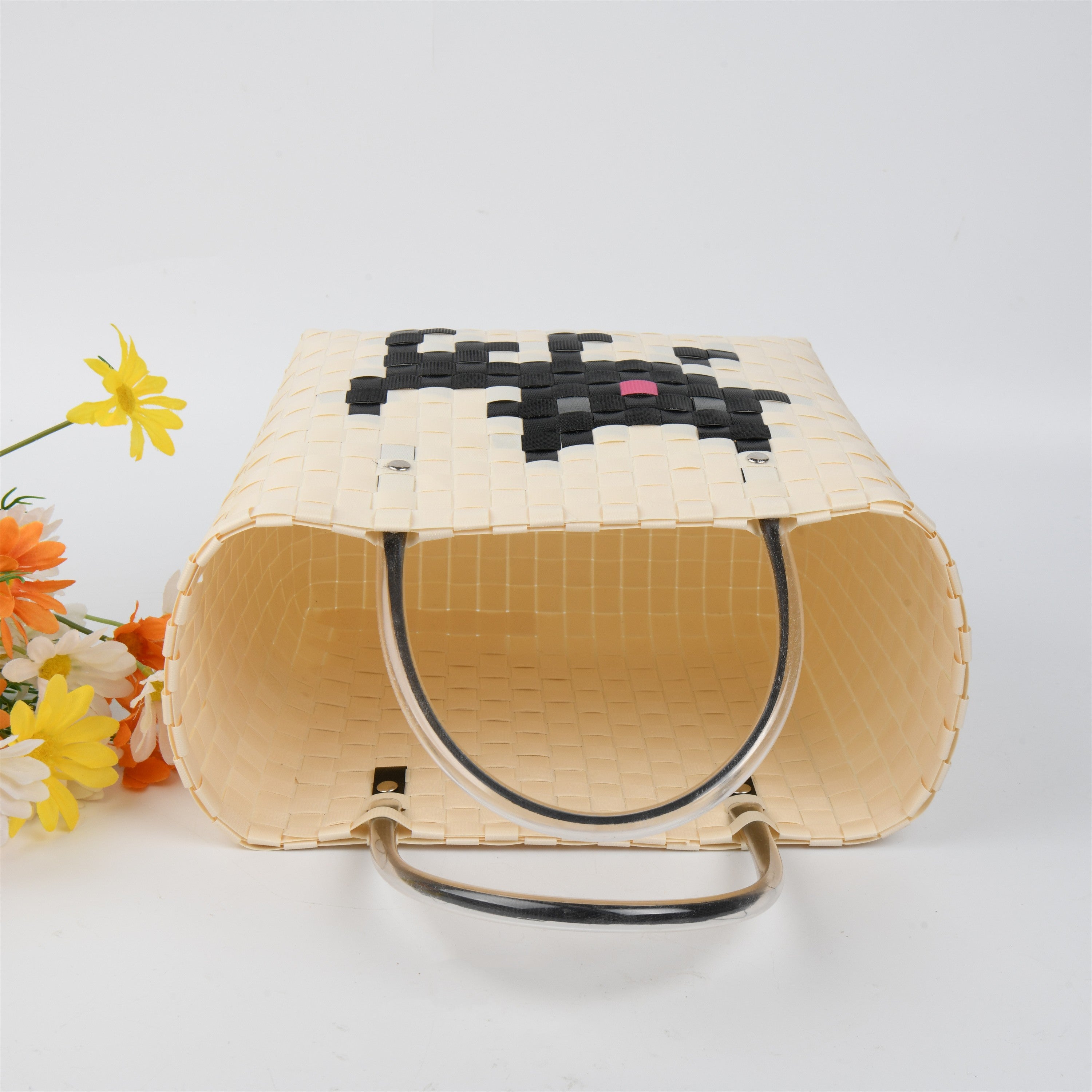 Pixel Black Cat Basket,Large PP Handbag,Cute Square Totes