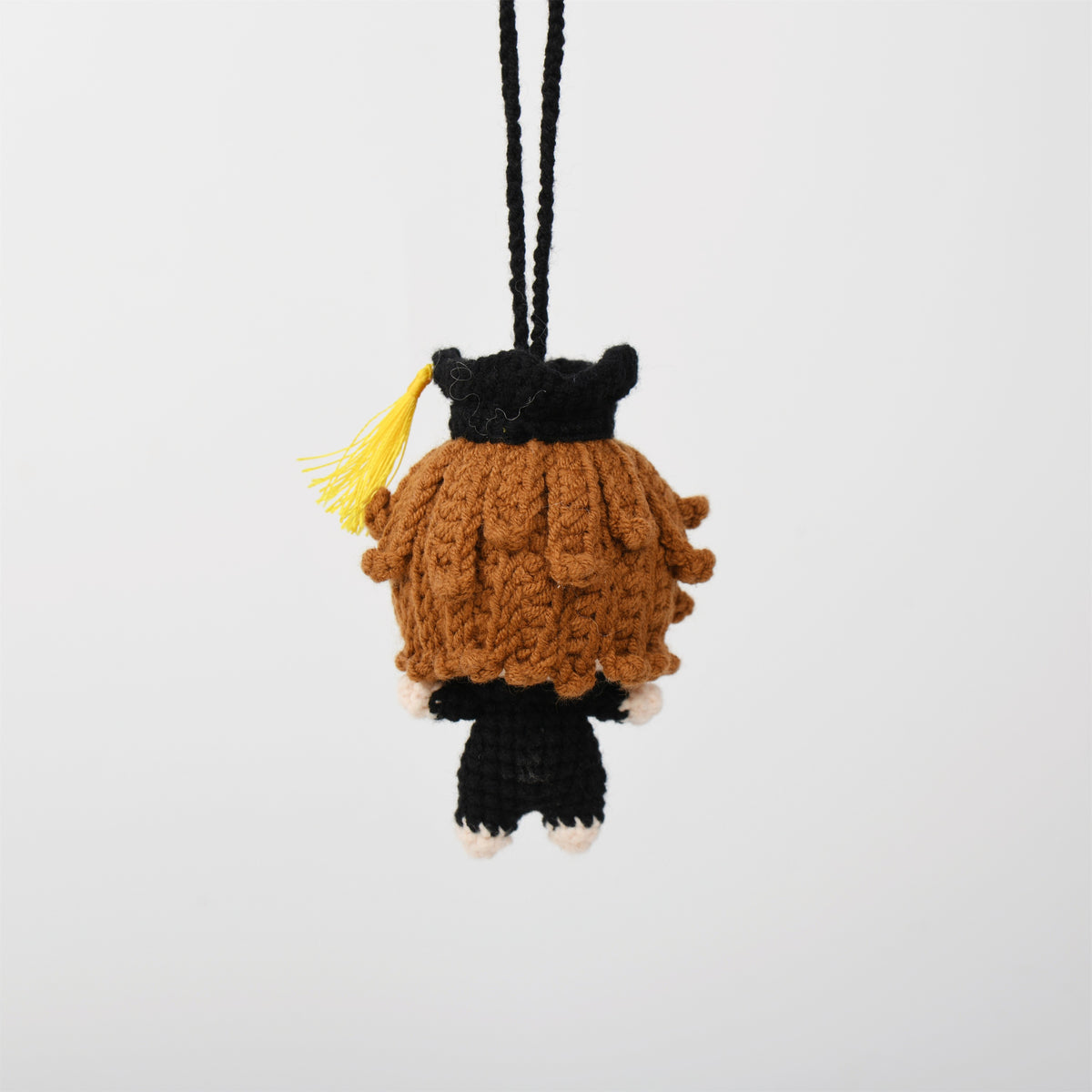 Cute Crochet Graduation Doll Pendant with Cap,Black/Brown Hair