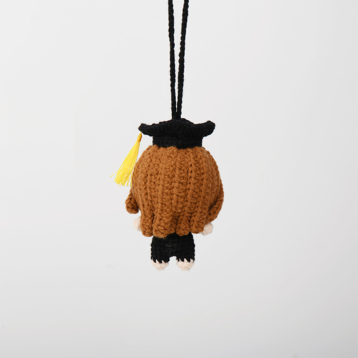 Cute Crochet Graduation Doll Pendant with Cap,Black/Brown Hair