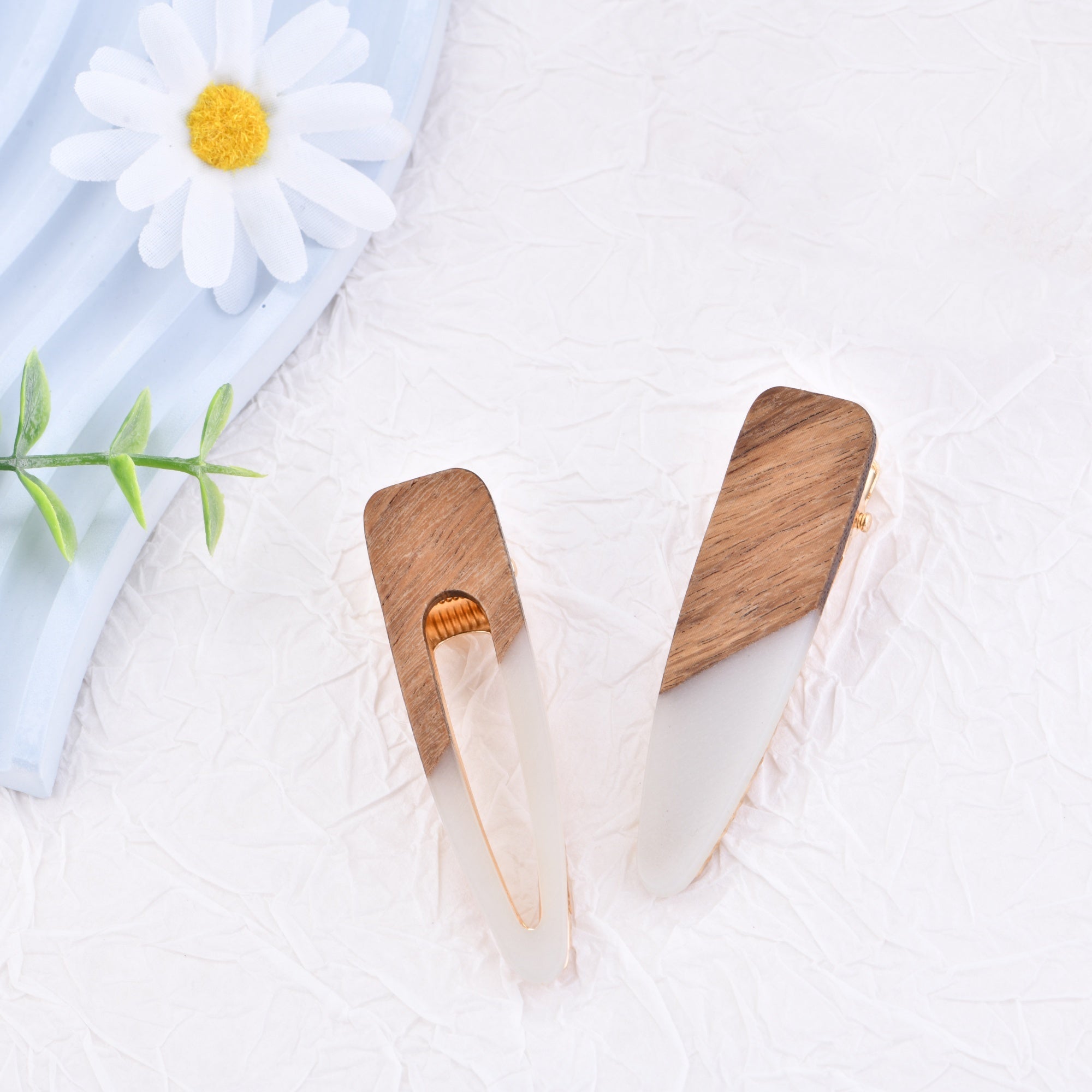 Wooden Hair Clip Set, 2 pcs Hair Clip Pack, Alligator Barrett, Bangs Hairpin, Girls Stocking Stuffer