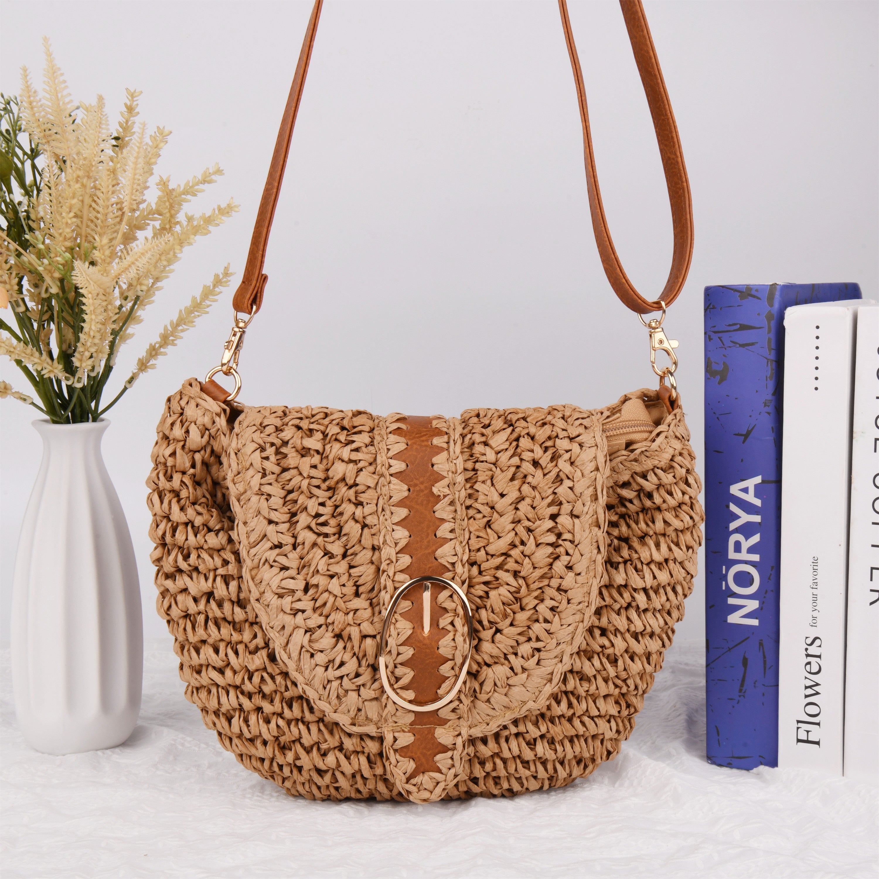 Retro Straw Woven Bag, Large Capacity Beach Bag, Crossbody Bag, Flip Bag, Wedding Gift