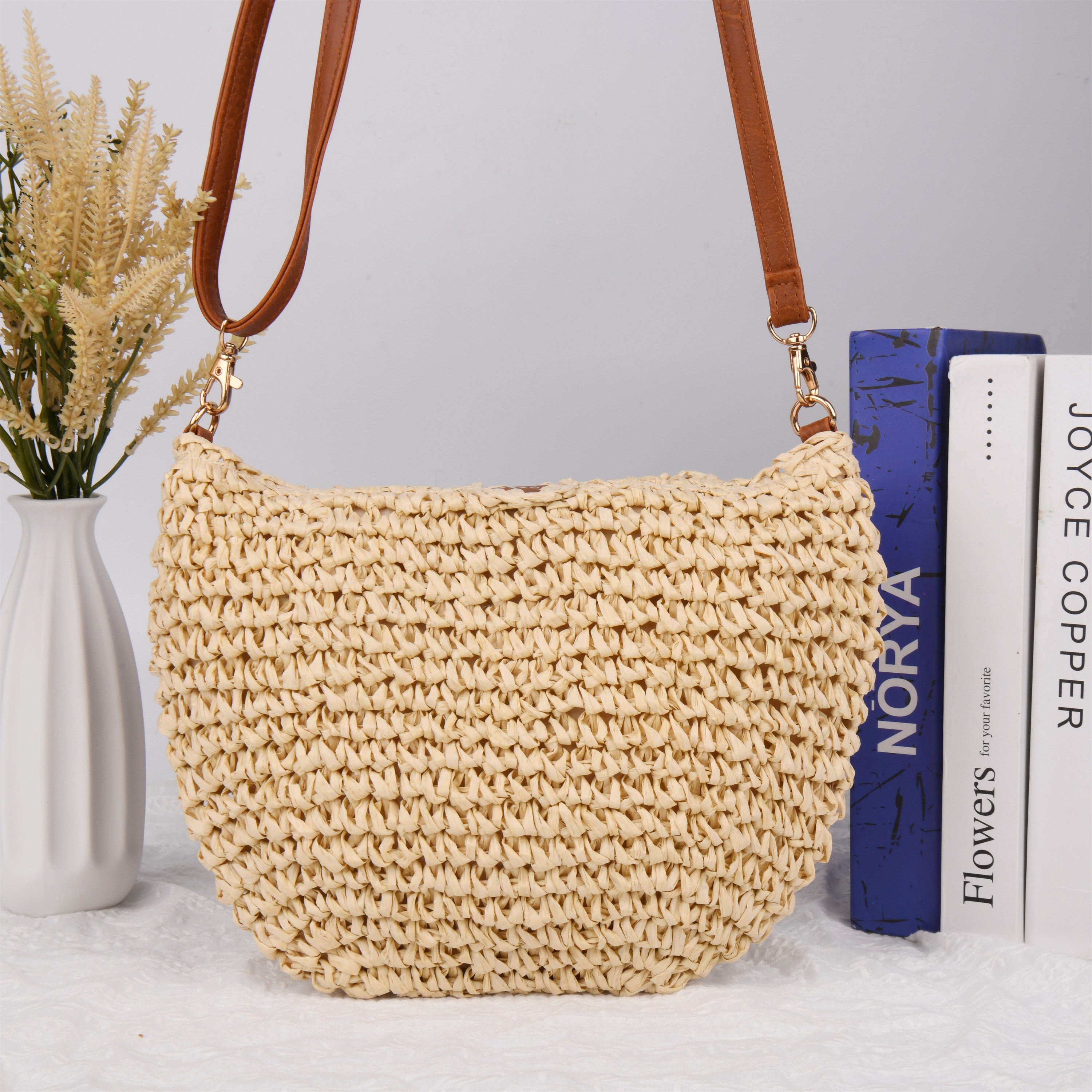 Retro Straw Woven Bag, Large Capacity Beach Bag, Crossbody Bag, Flip Bag, Wedding Gift