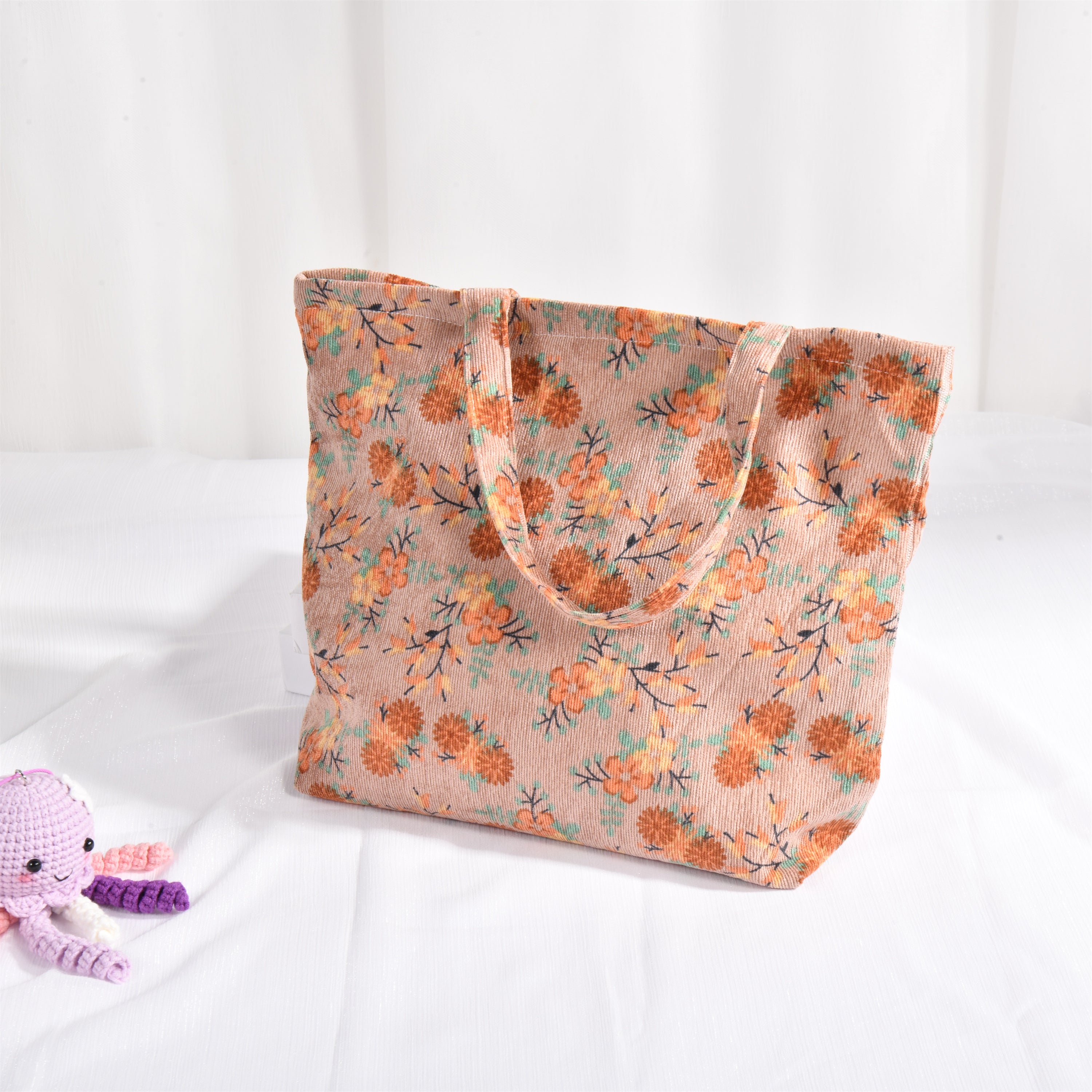 Plum Blossom Flowers Corduroy Tote Bag