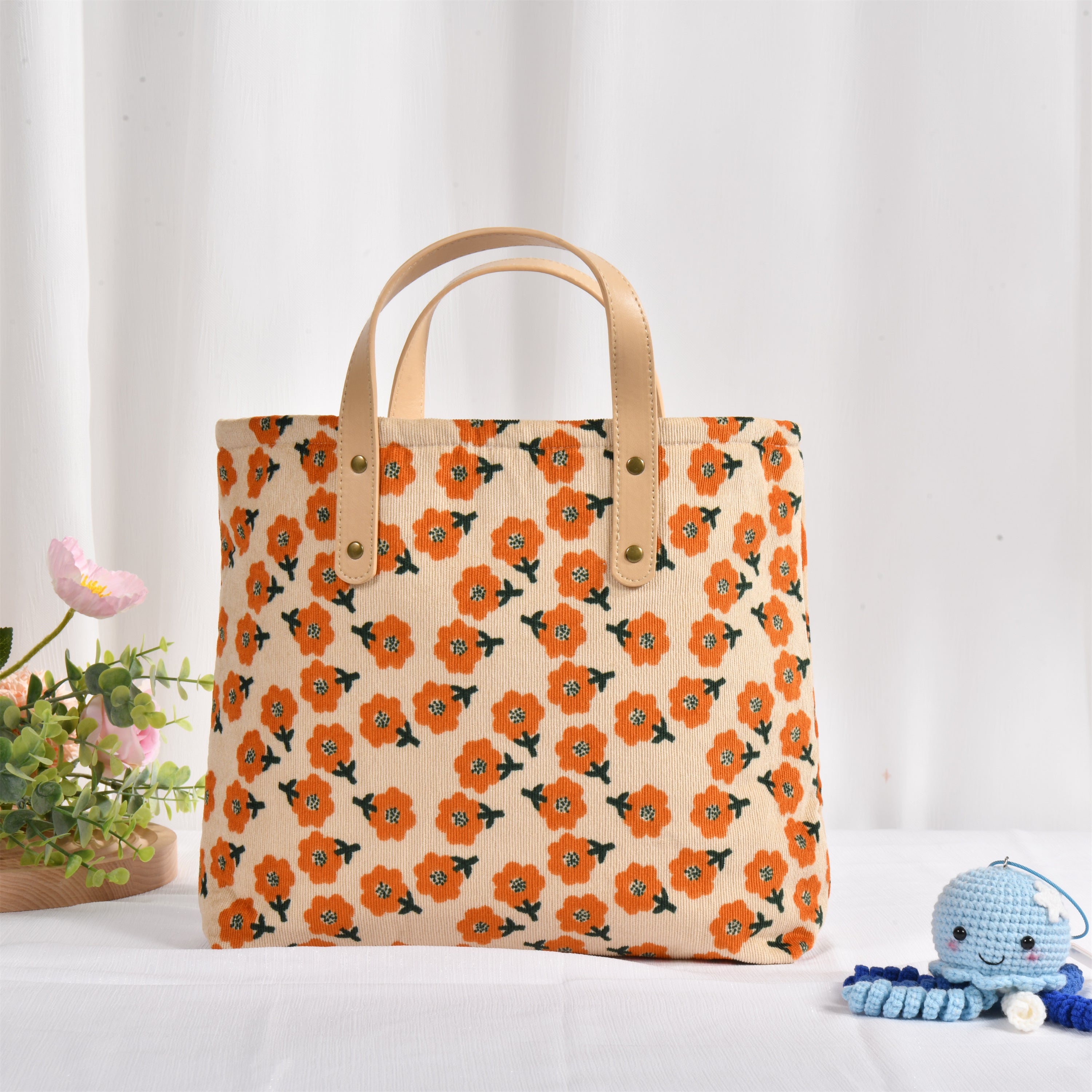 Plum Blossom Flowers Corduroy Tote Bag