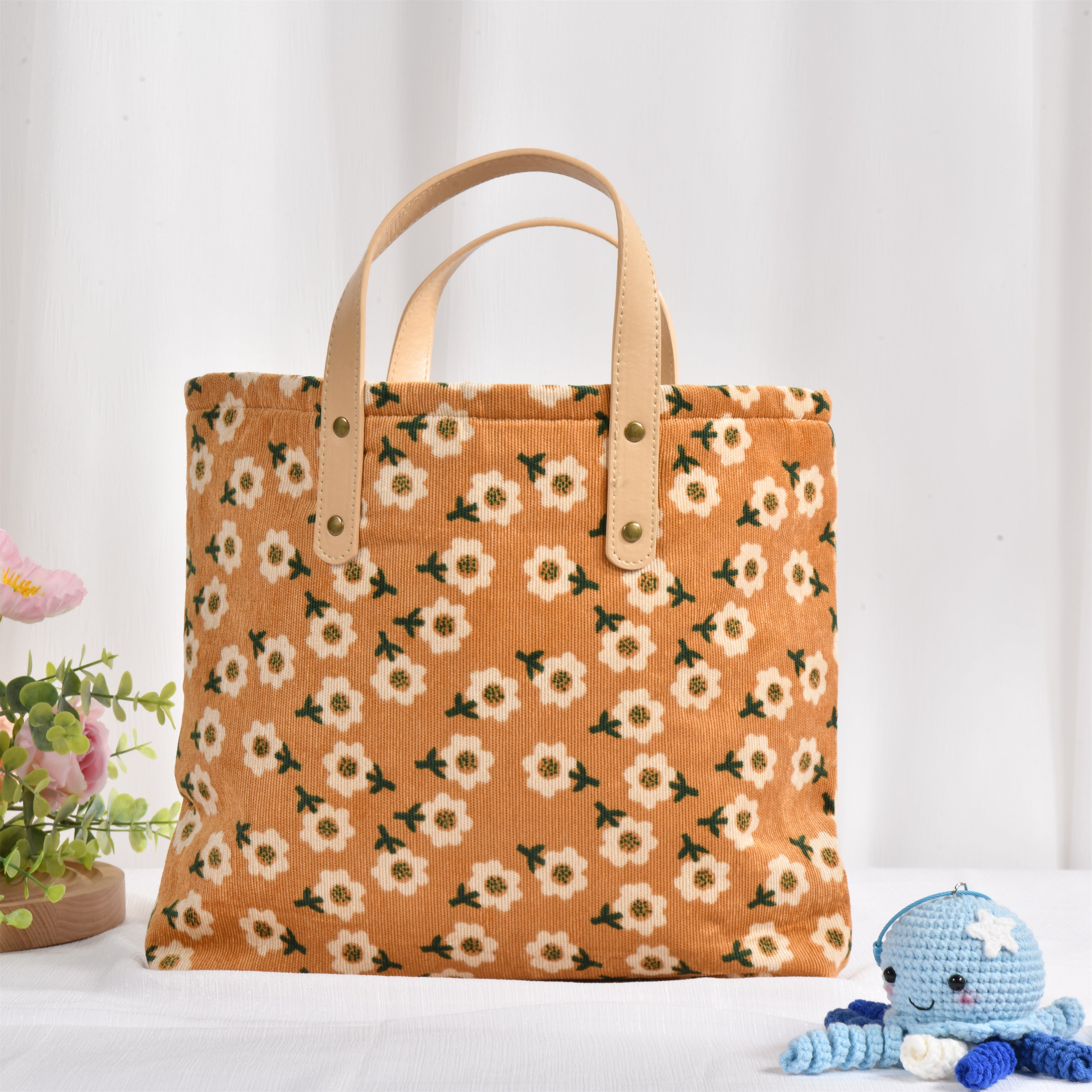 Plum Blossom Flowers Corduroy Tote Bag