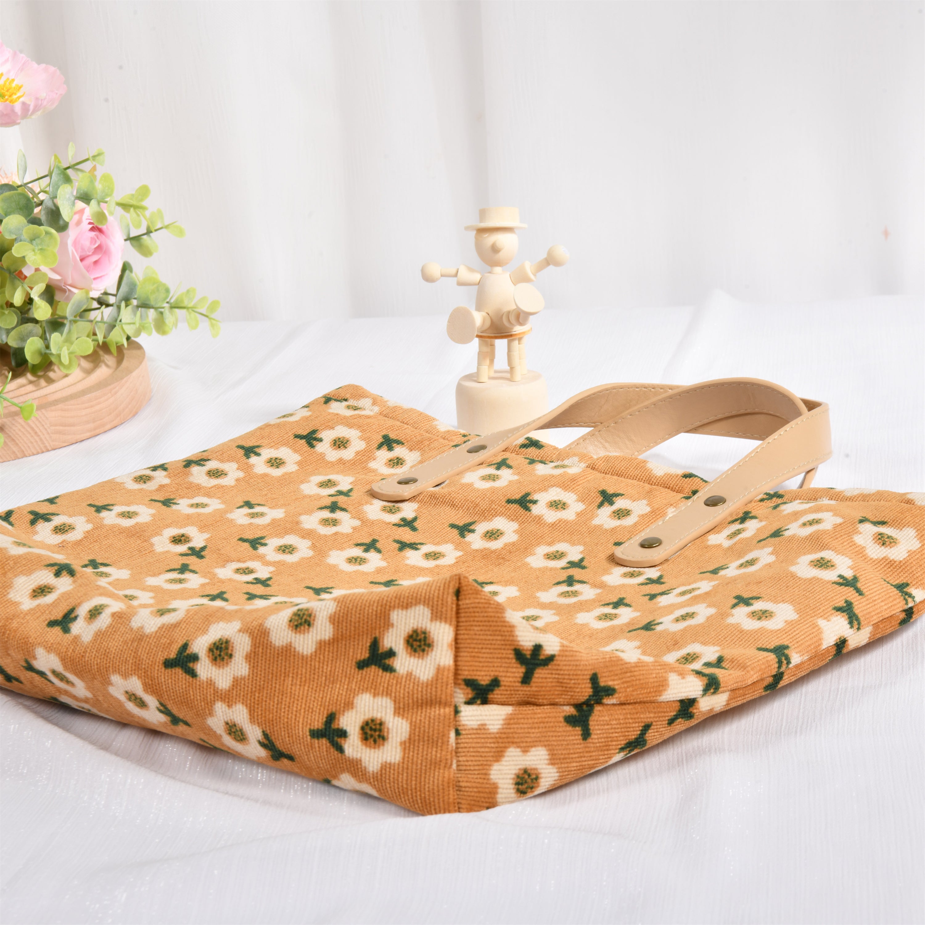 Plum Blossom Flowers Corduroy Tote Bag