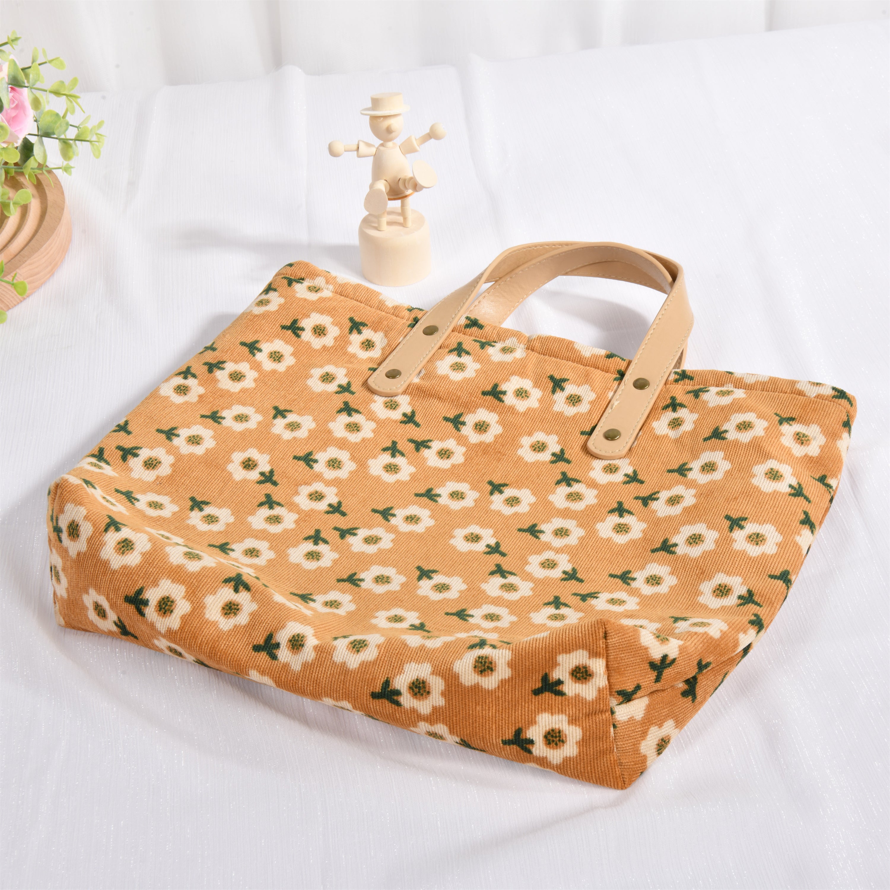 Plum Blossom Flowers Corduroy Tote Bag