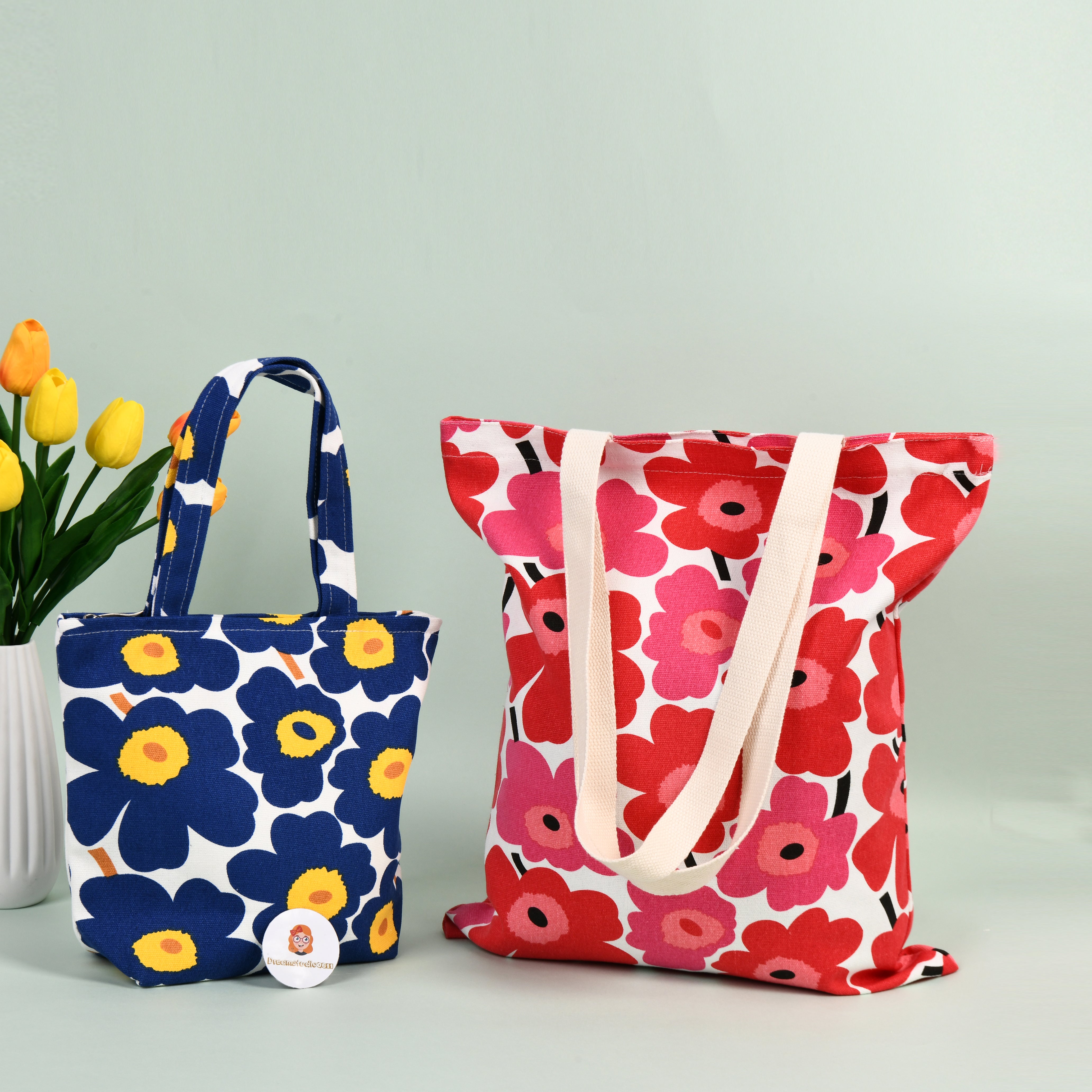 Canvas Flower Shoulder/Tote Bag,Beach Grocery Market Bag