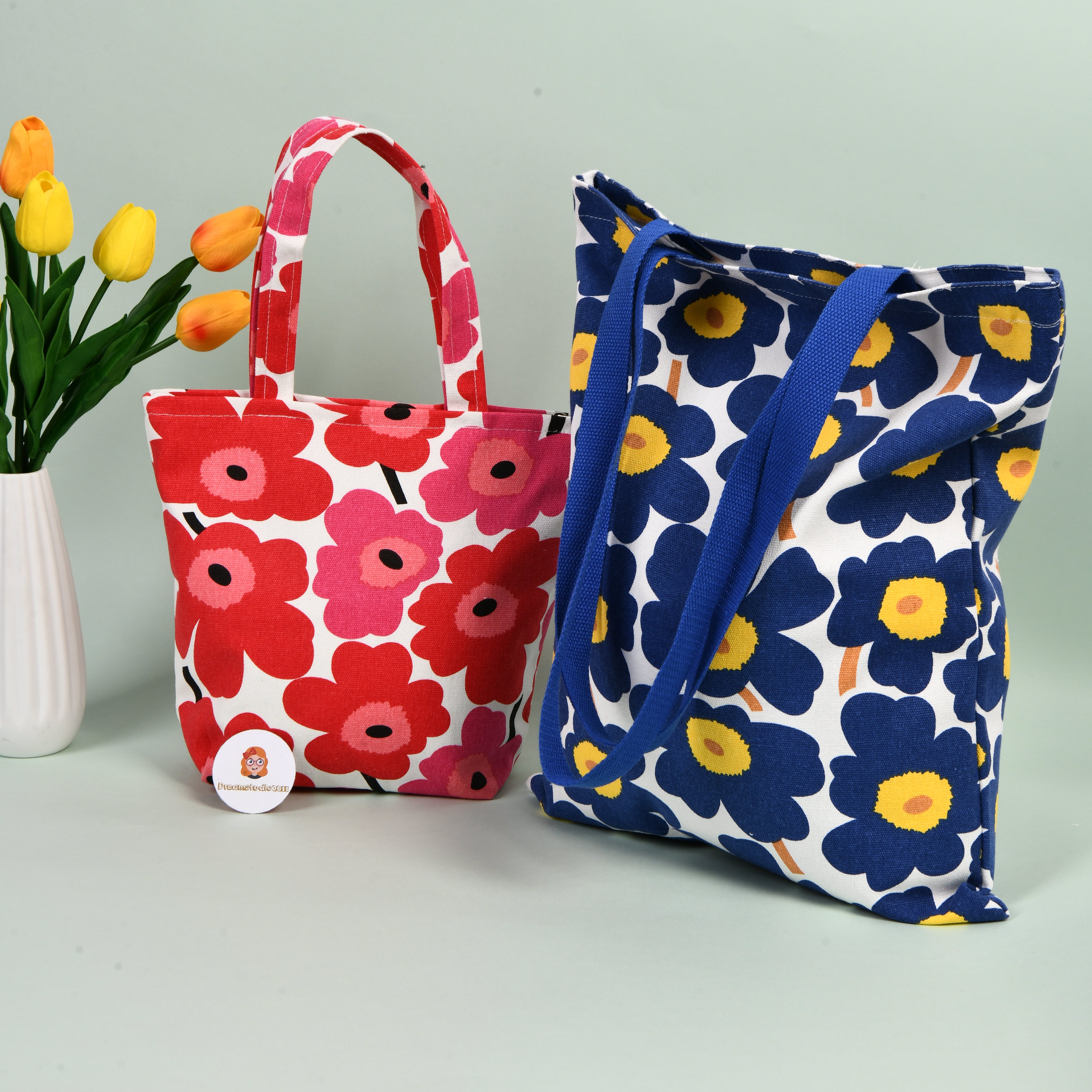 Canvas Flower Shoulder/Tote Bag,Beach Grocery Market Bag