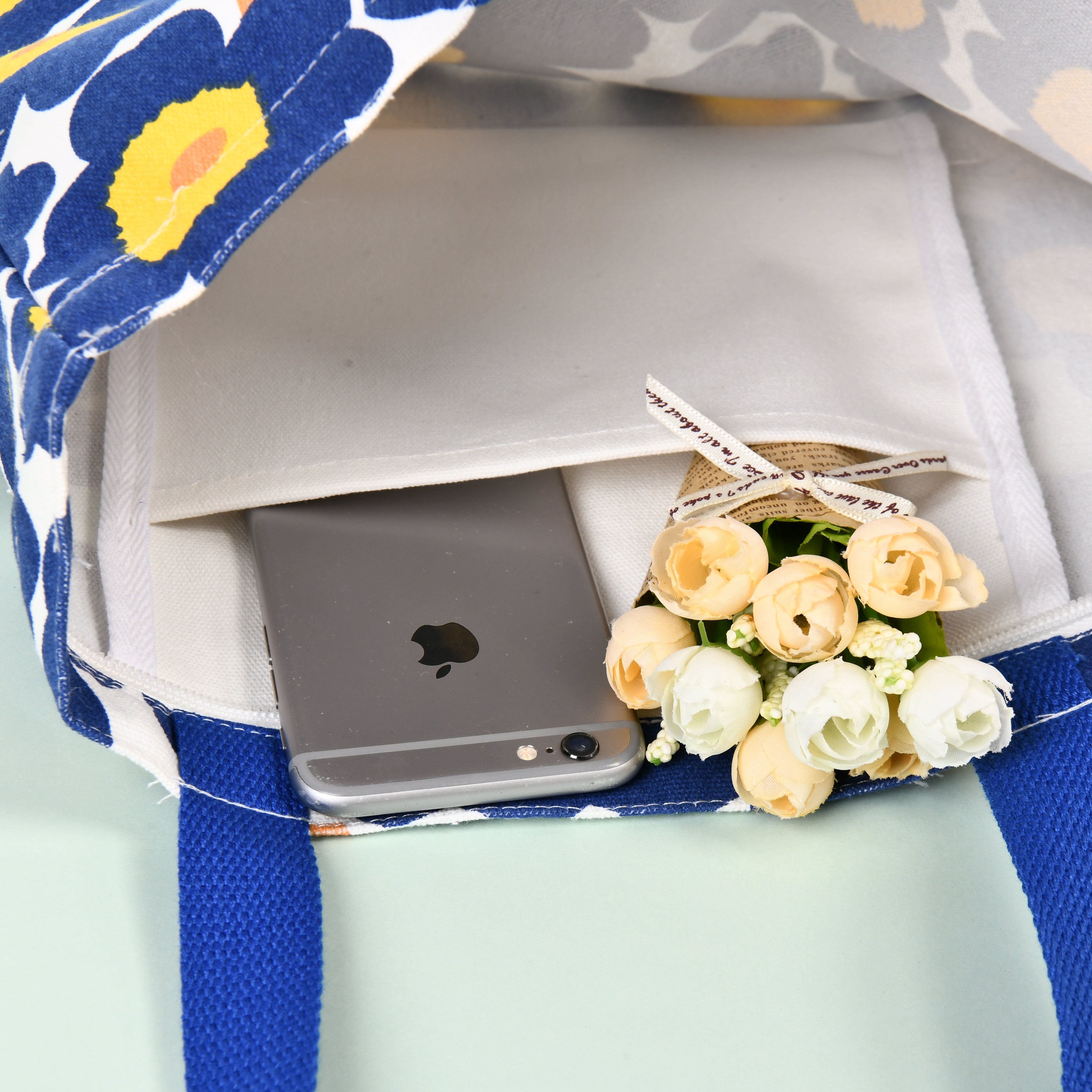 Canvas Flower Shoulder/Tote Bag,Beach Grocery Market Bag