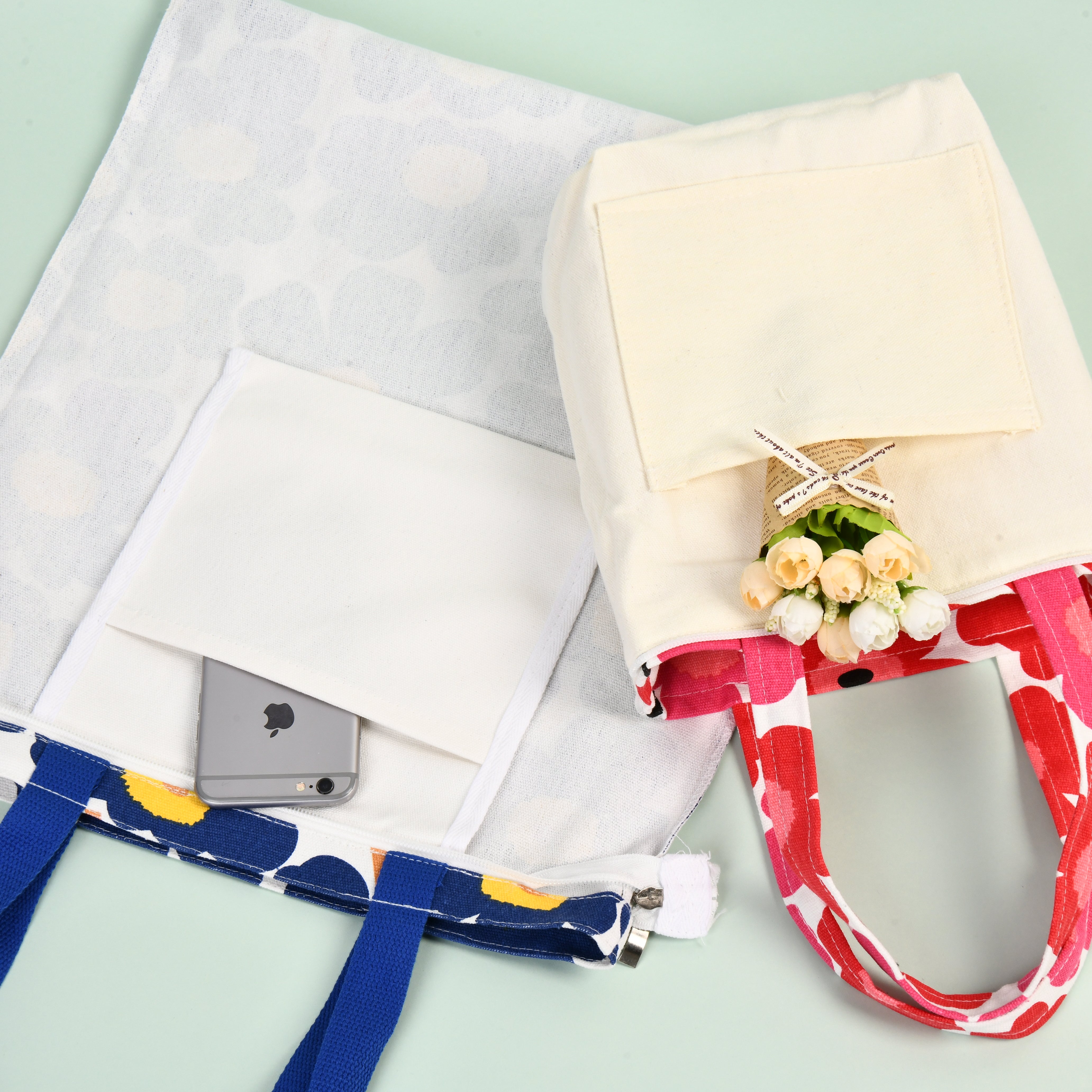 Canvas Flower Shoulder/Tote Bag,Beach Grocery Market Bag