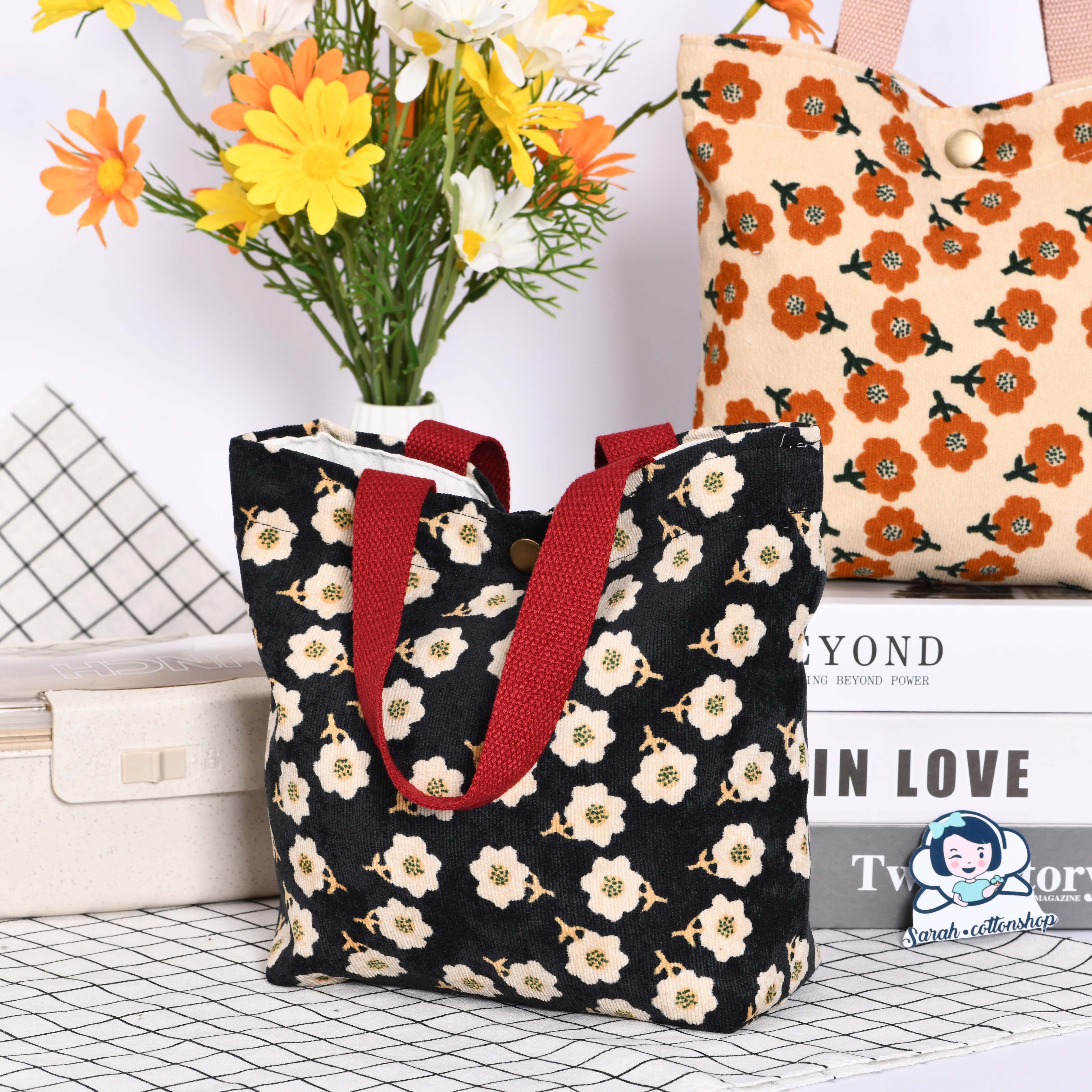 Small Flowers Corduroy Totes,Cute Handmade Purse