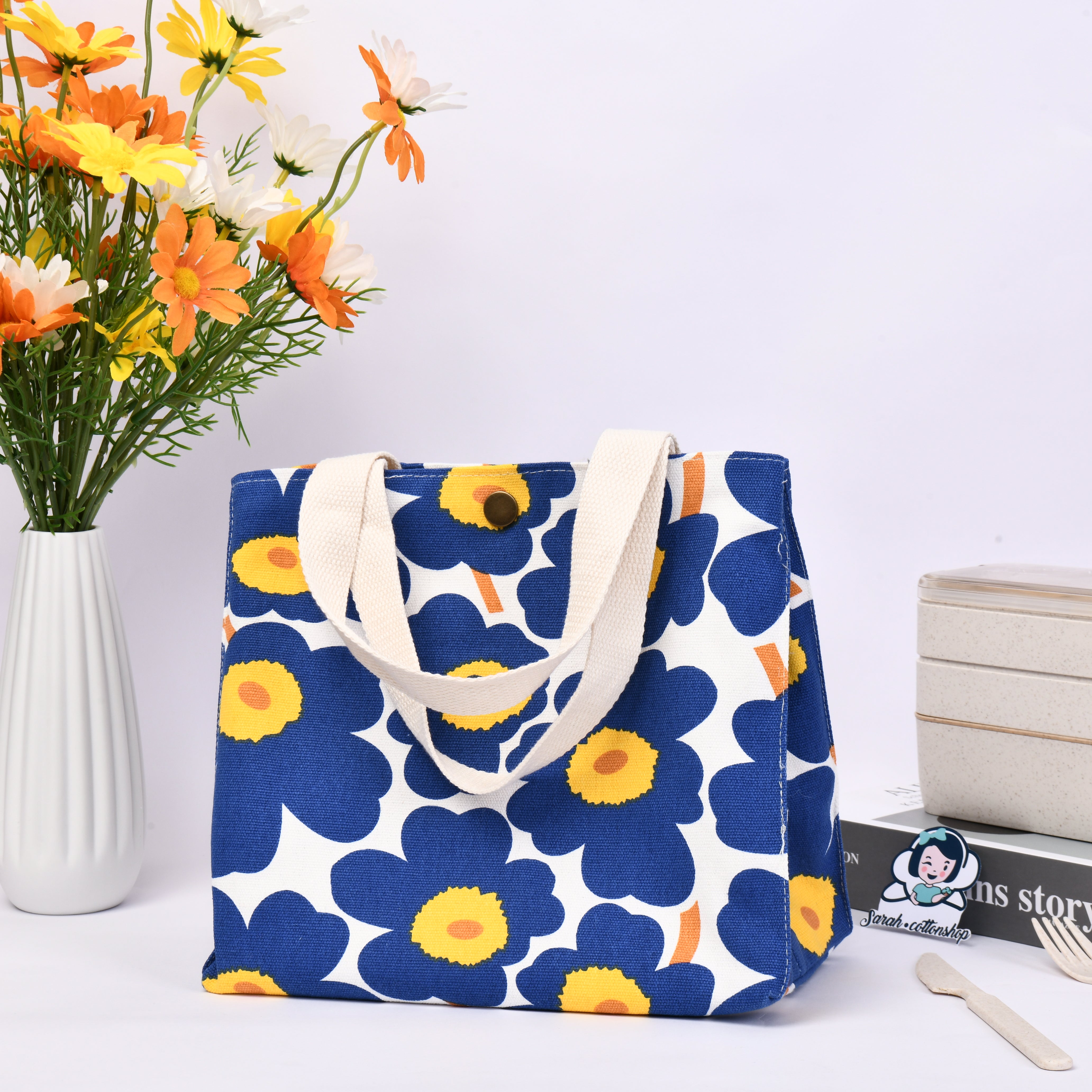 Fabric Handbag Purse,Large Flower Zipper Lunch Tote,Perfect for Work,Pinic,Back to school