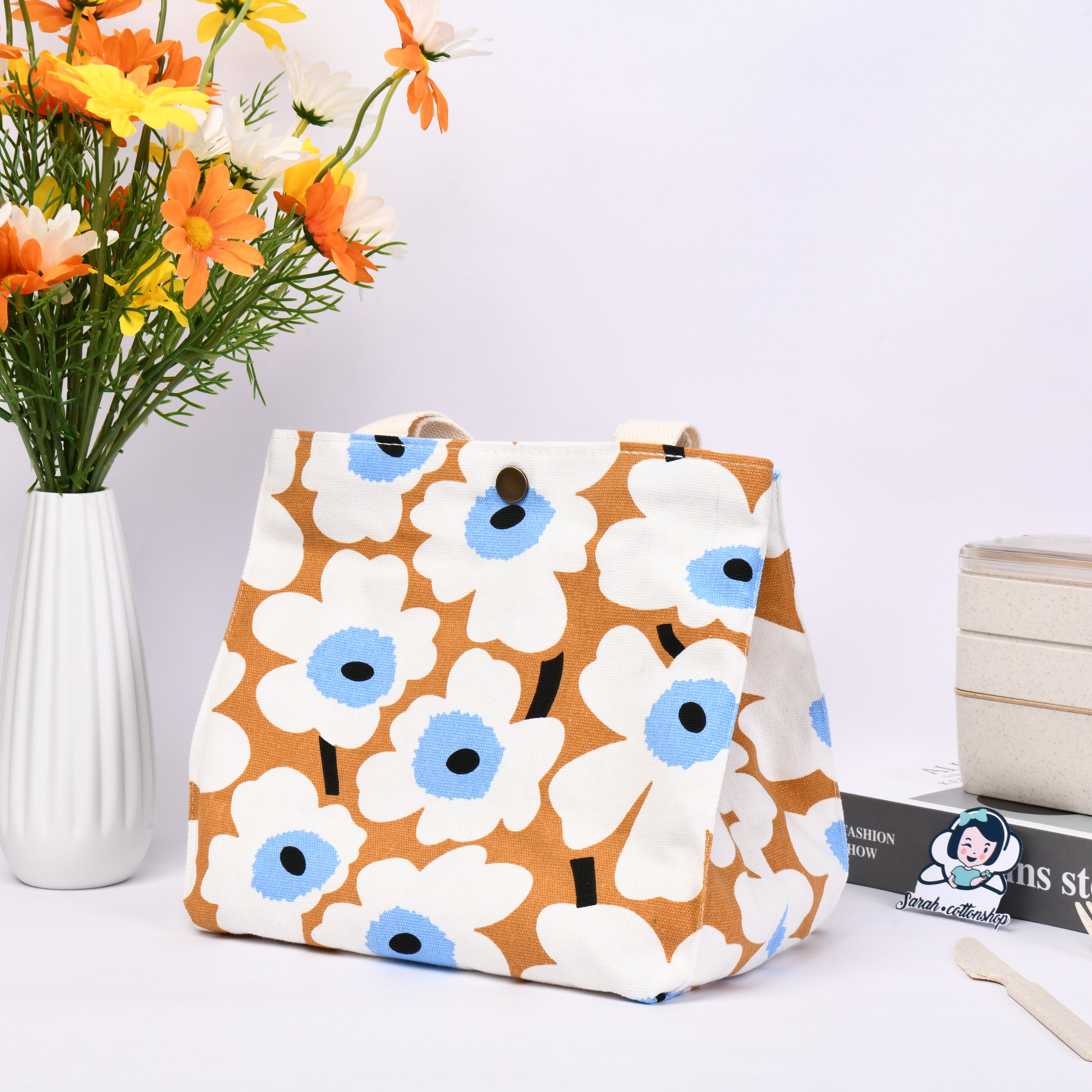 Fabric Handbag Purse,Large Flower Zipper Lunch Tote,Perfect for Work,Pinic,Back to school