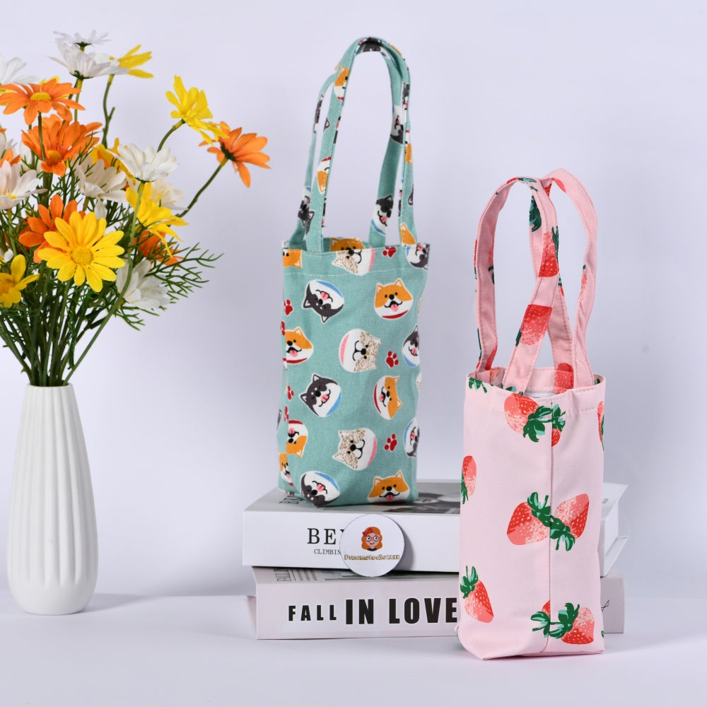 Fabrci Water Bottle Holder,Cute Puppy/Floral/Strawberry Pattern,Perfect Gift