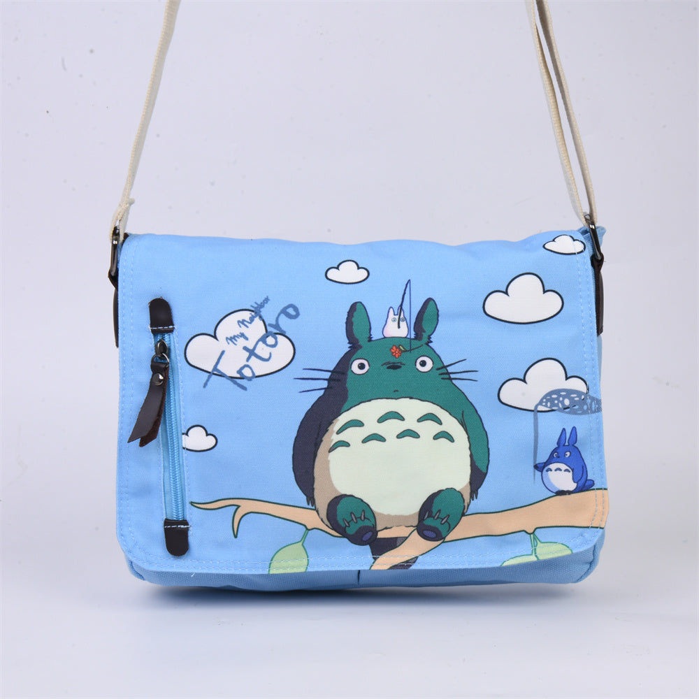 Blue Cartoon Totoro Clouds Canvas Crossbody Bag