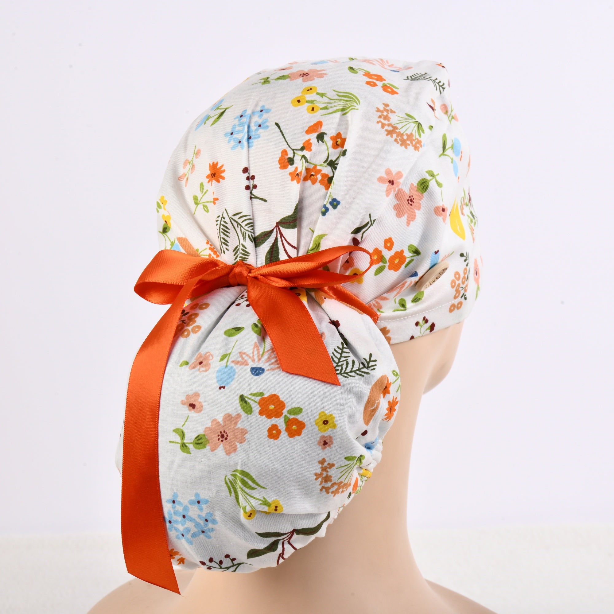 Summer Duck Floral Cotton Ponytail Scrub Cap