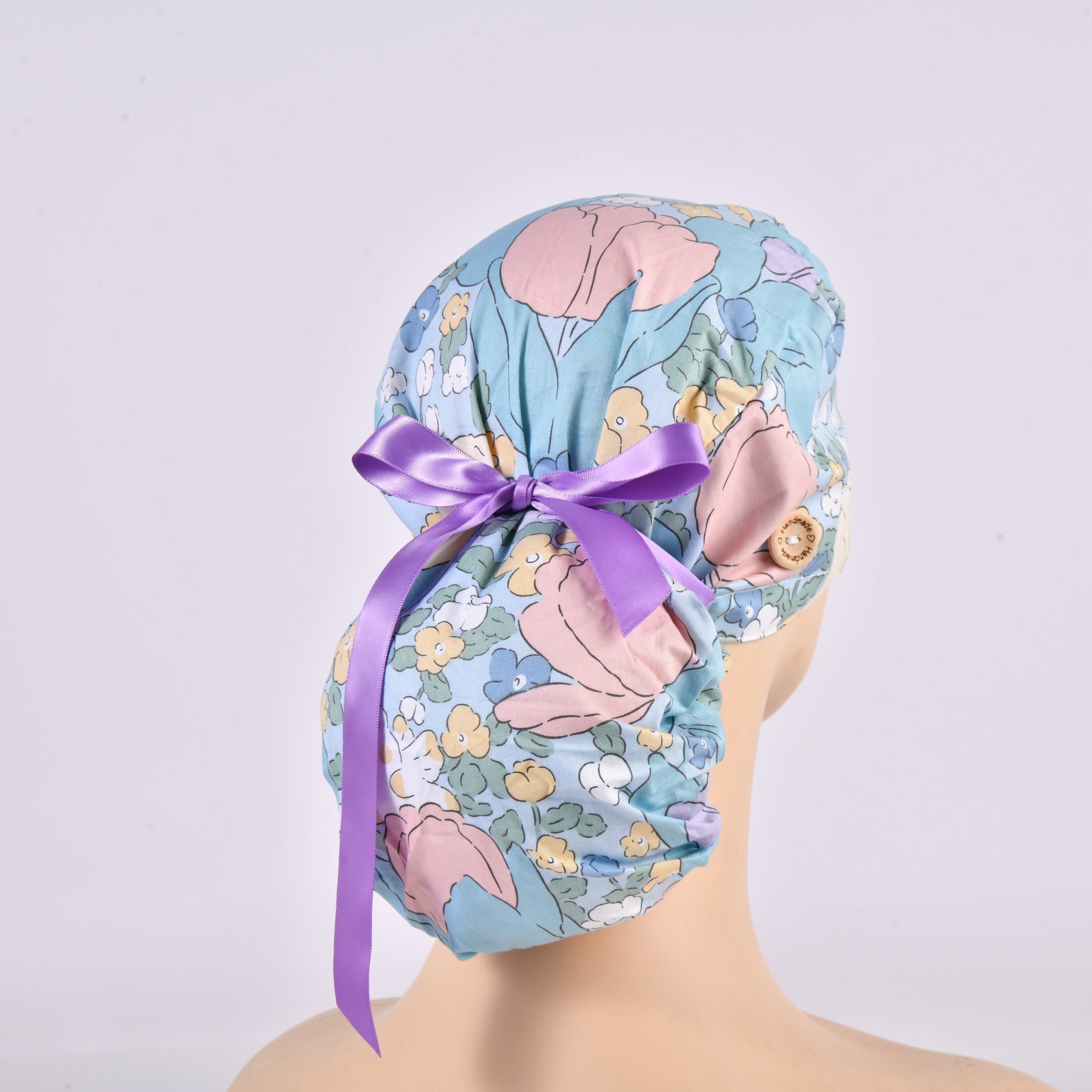 Tulip Bunny Cotton Ponytail Scrub Cap