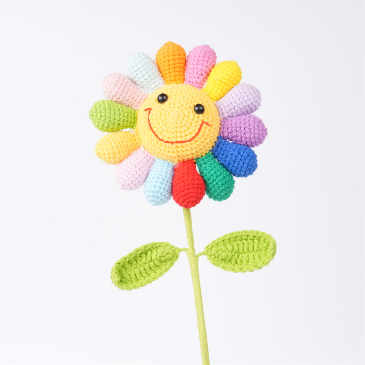 Handmade Crochet Small Sunflower,Cute Rainbow Pig/Smileflower Stem