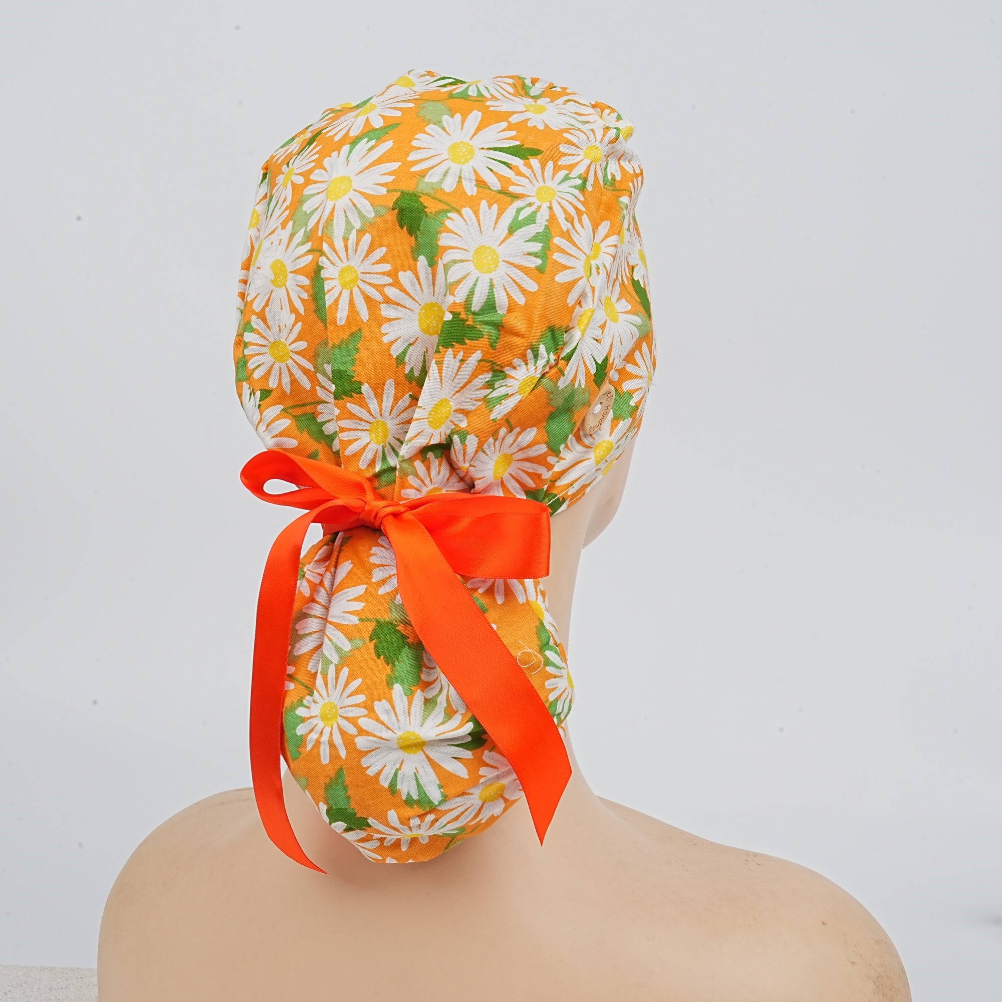 Orange Flowers Cotton Ponytail Scrub Cap,Fall