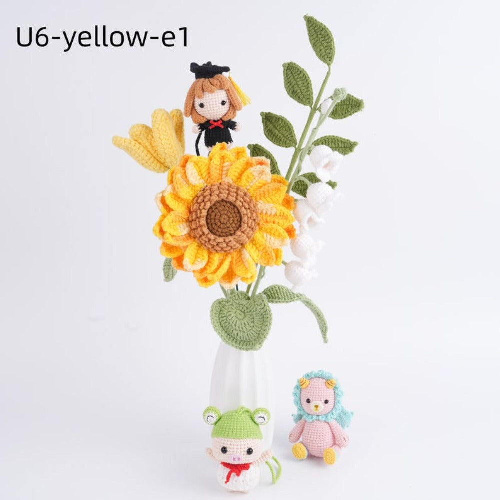 Unique Handmade Knitted Sunflower Tulip Bouquet,Everlasting Flowers for Decor