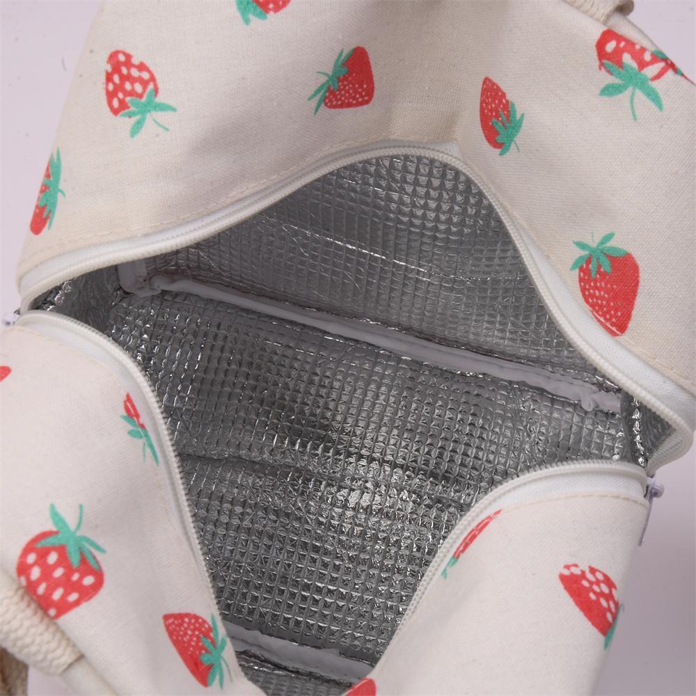 Orange Strawberry Apple Pear Cotton Linen Insulated Lunch Bag, Premium Quality Drawstring Bag, Back to School