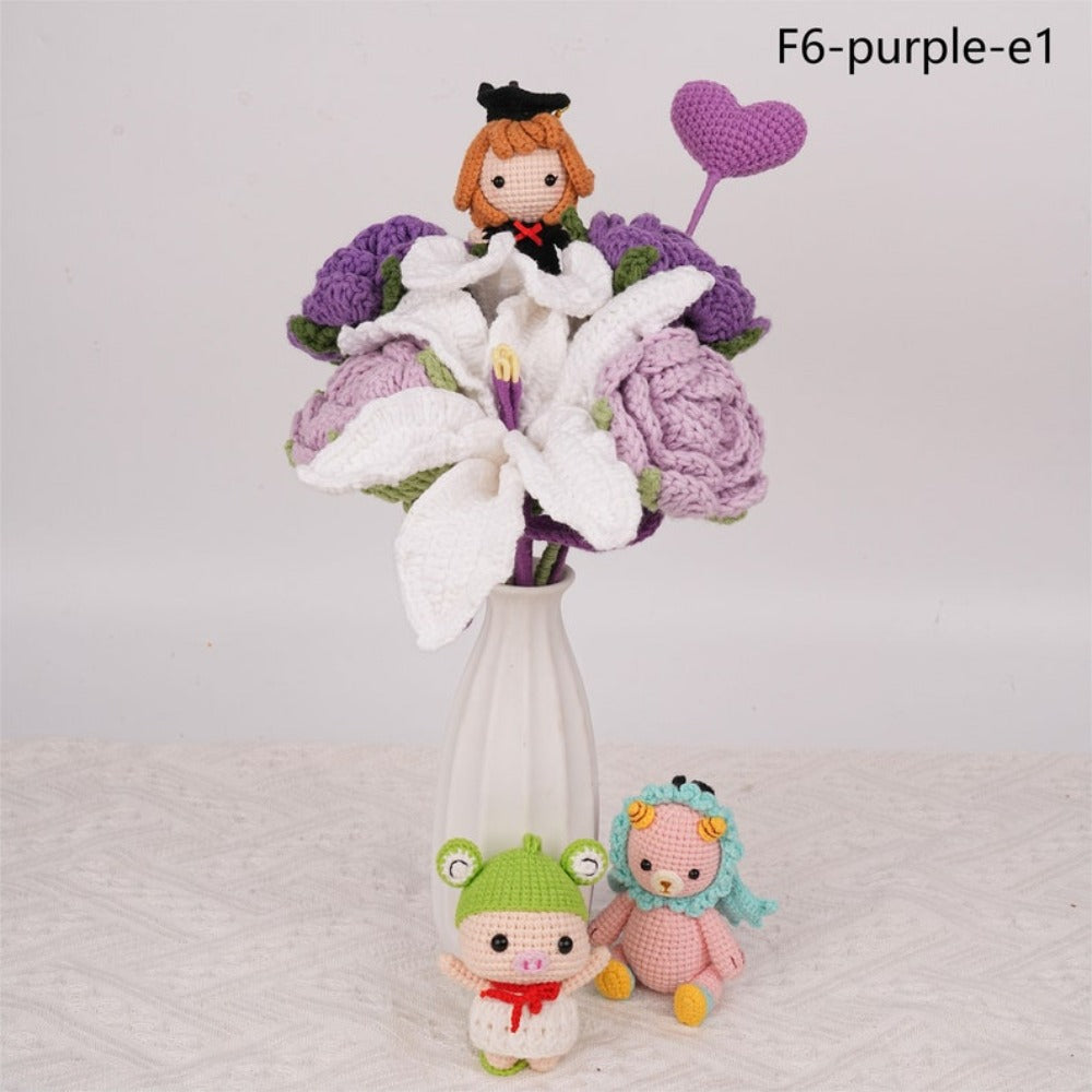 Crochet Graduation Flower Bouquet,Crochet Lily Rose Flower