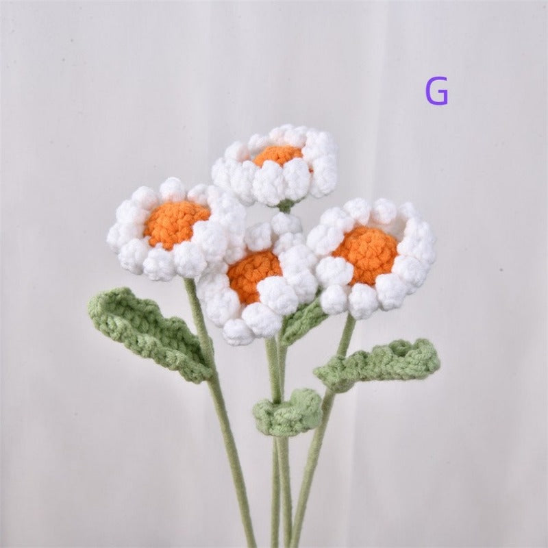 4/6Pack Crochet Flower For Desk Ornament,Knitted Lily of the Valley/Chrysanthemum/Hydrangea