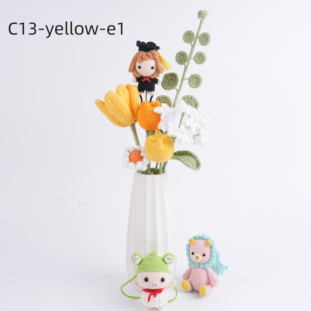 Personalized Crochet Tulip Bouquet,Baby's Breath,Daisy,Everlasting Gift