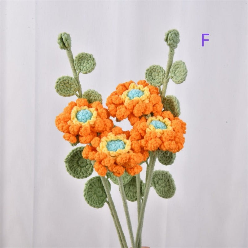 4/6Pack Crochet Flower For Desk Ornament,Knitted Lily of the Valley/Chrysanthemum/Hydrangea