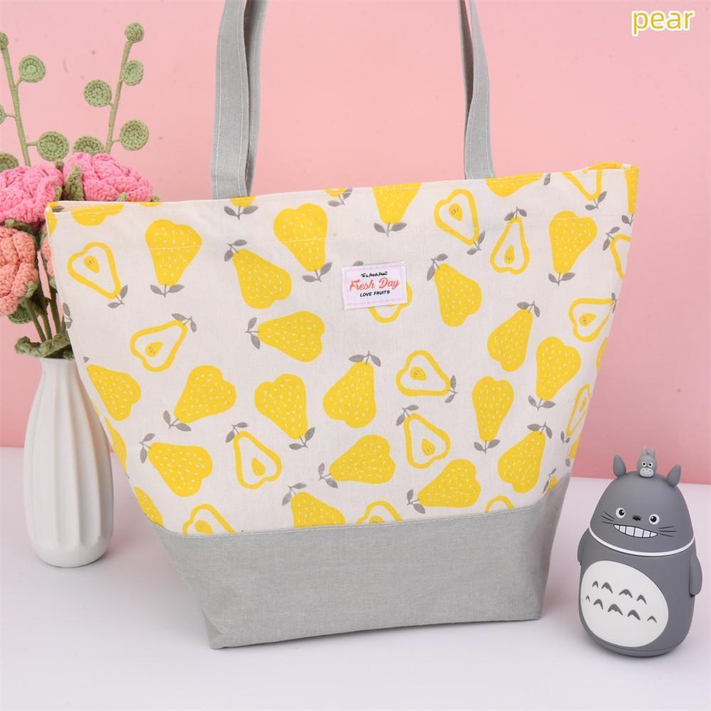 Apple Strawberry Orange Pear Cotton Linen Totes, Fruit Lunch Bag, Back to School