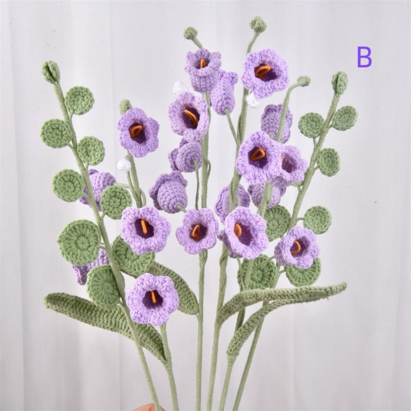 4/6Pack Crochet Flower For Desk Ornament,Knitted Lily of the Valley/Chrysanthemum/Hydrangea
