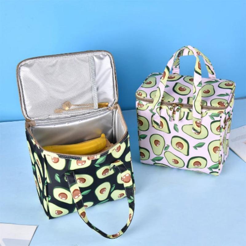 XXL Avocado Insulated Lunch Bag, Square Cooler Box Bag for School, Picnic, Office, Back to School