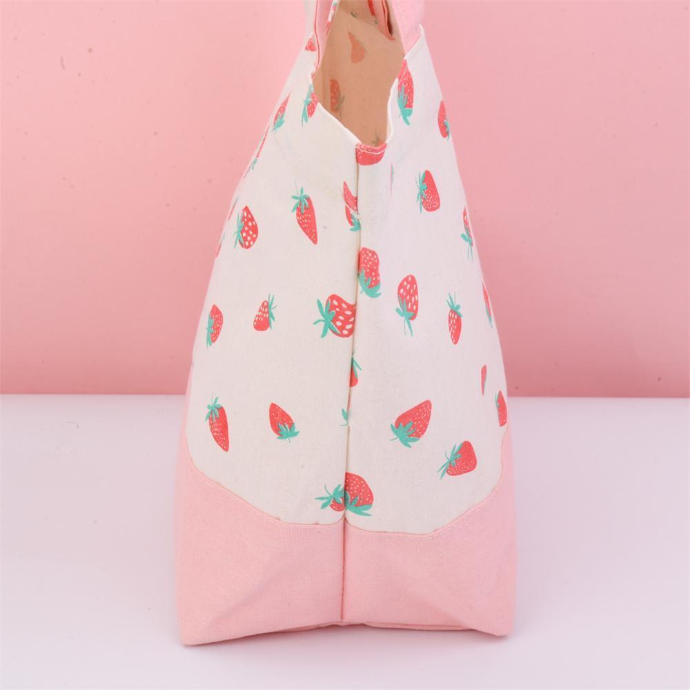 Apple Strawberry Orange Pear Cotton Linen Totes, Fruit Lunch Bag, Back to School