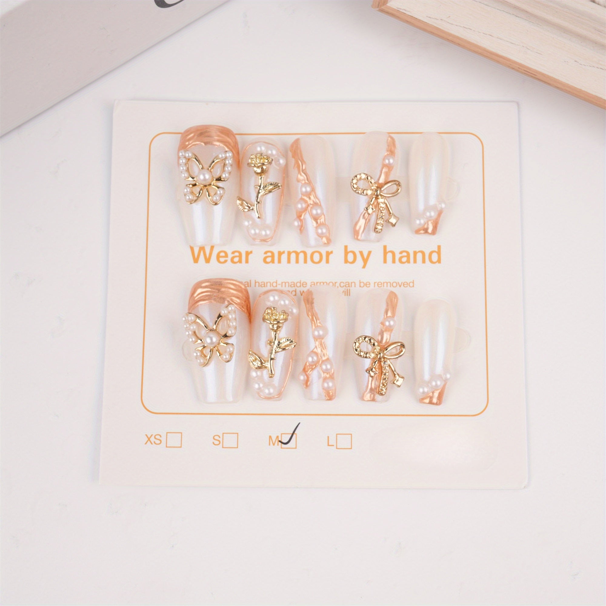 Metallic Rose Butterfly Medium Coffin Press on Nails, Rose Butterfly Floarl Pattern Reusable Coffin Manicure, Birthday Party Gift