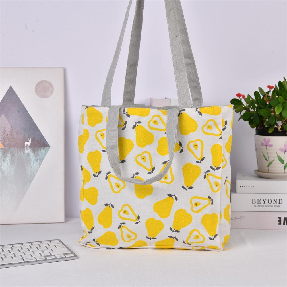 Two Strap Orange Strawberry Apple Pear Cotton Linen Shoulder Bag, Reusable Shopping Bag, Back to School