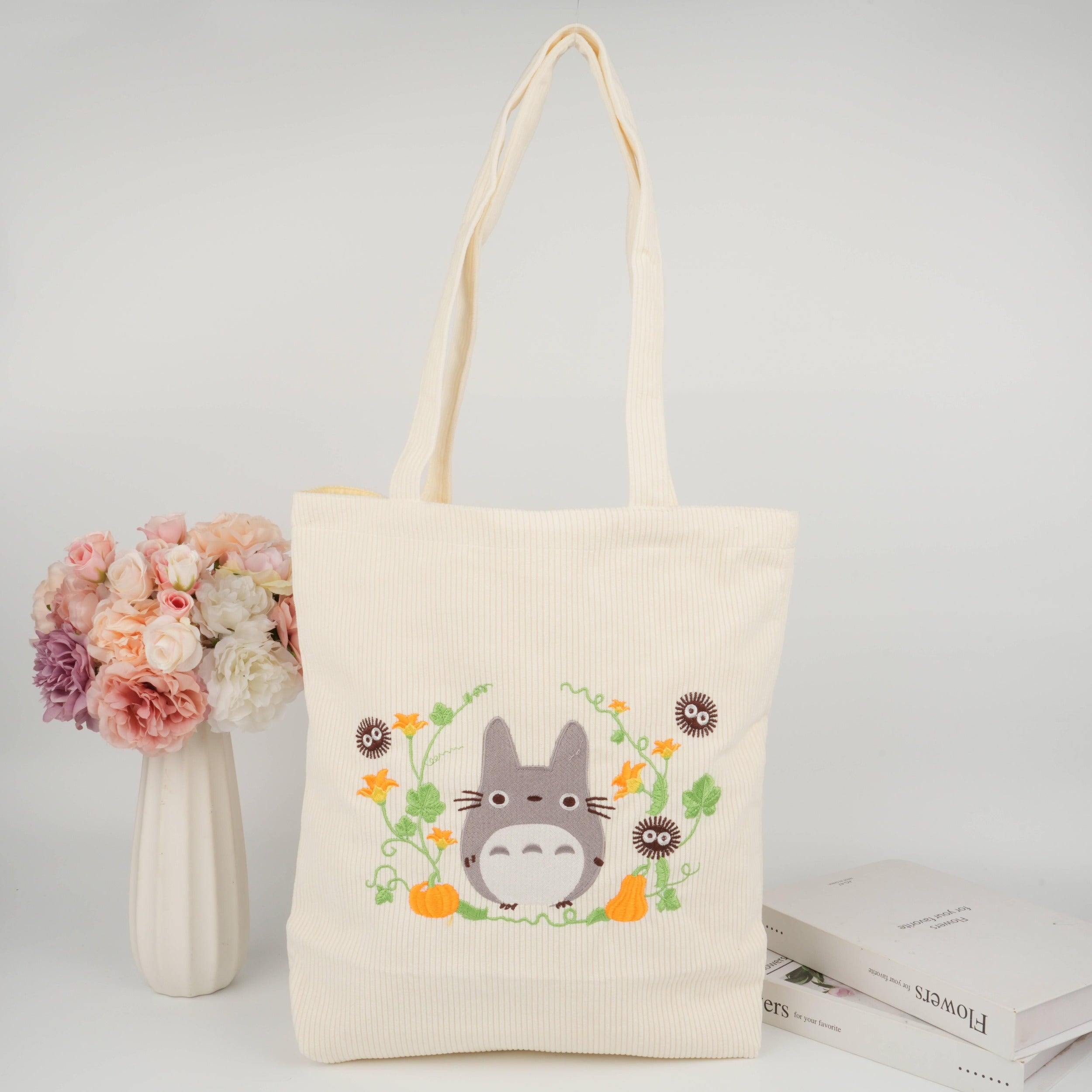 Embroidery Totoro Kiki Tote,Corduroy Bag Aesthetic