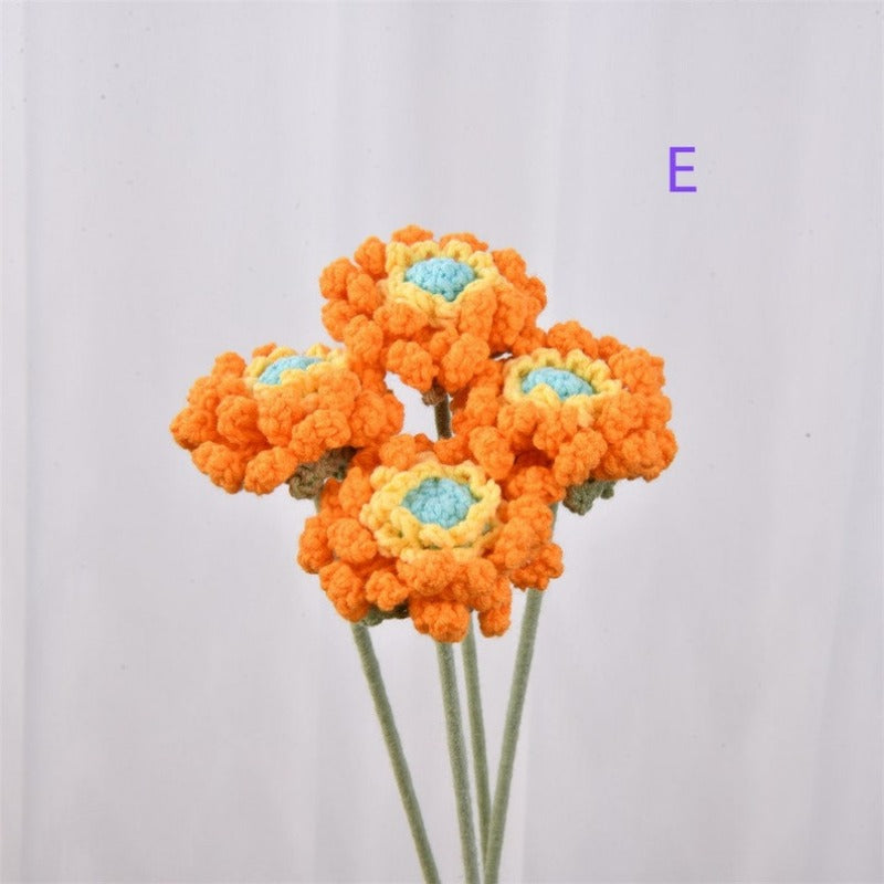 4/6Pack Crochet Flower For Desk Ornament,Knitted Lily of the Valley/Chrysanthemum/Hydrangea
