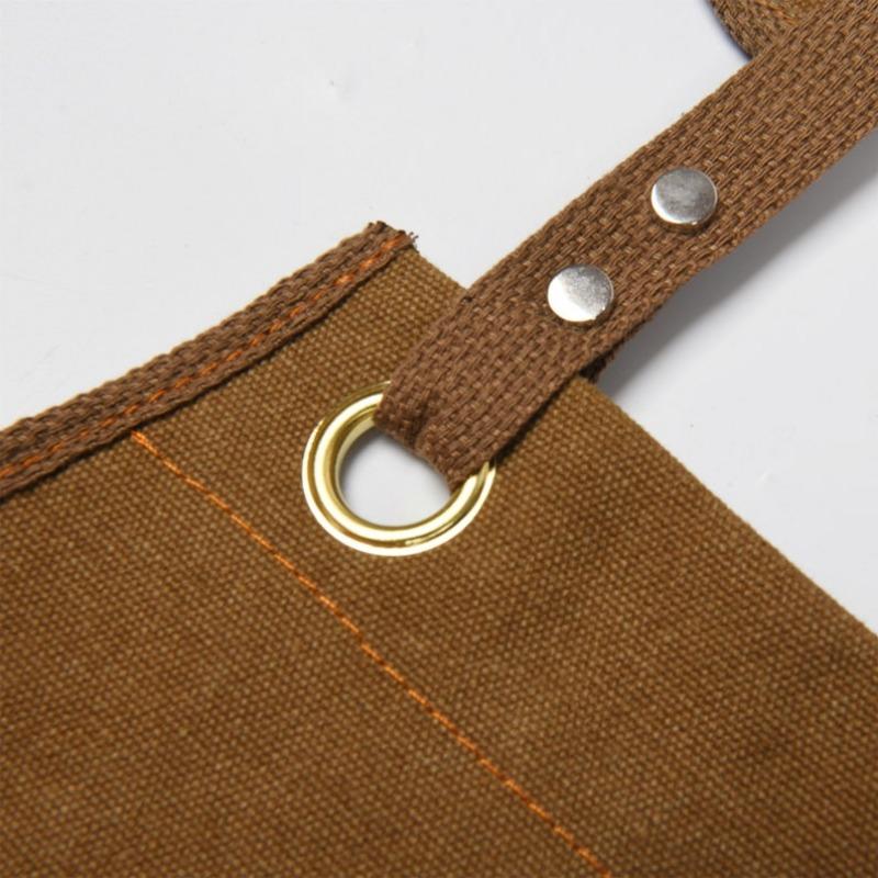 NEW! Canvas Apron with Multiple Pockets, Adjustable Cross Back Strap