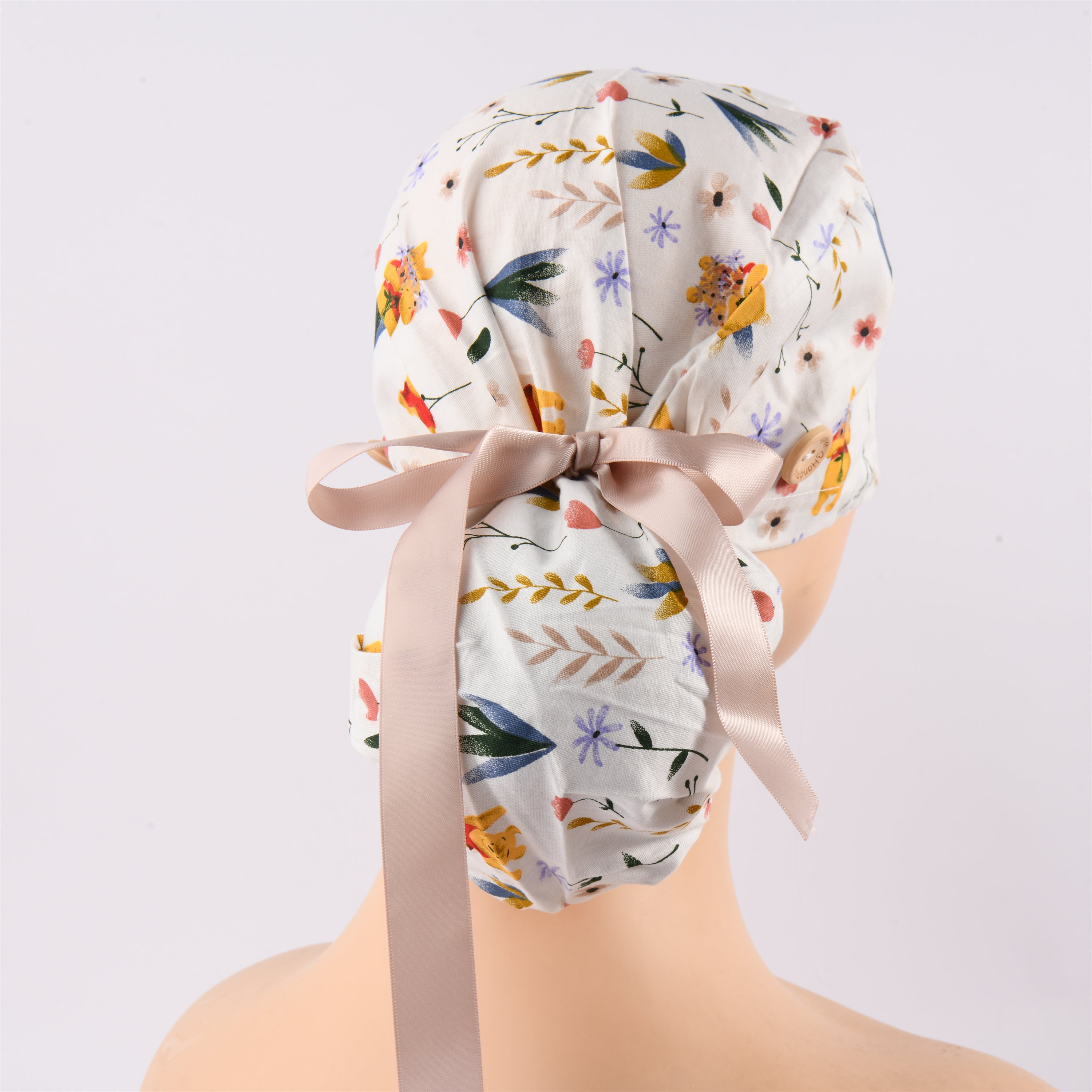 Ponytail Scrub Cap, Ribbon Tie, Mauve Women's Surgical Hat
