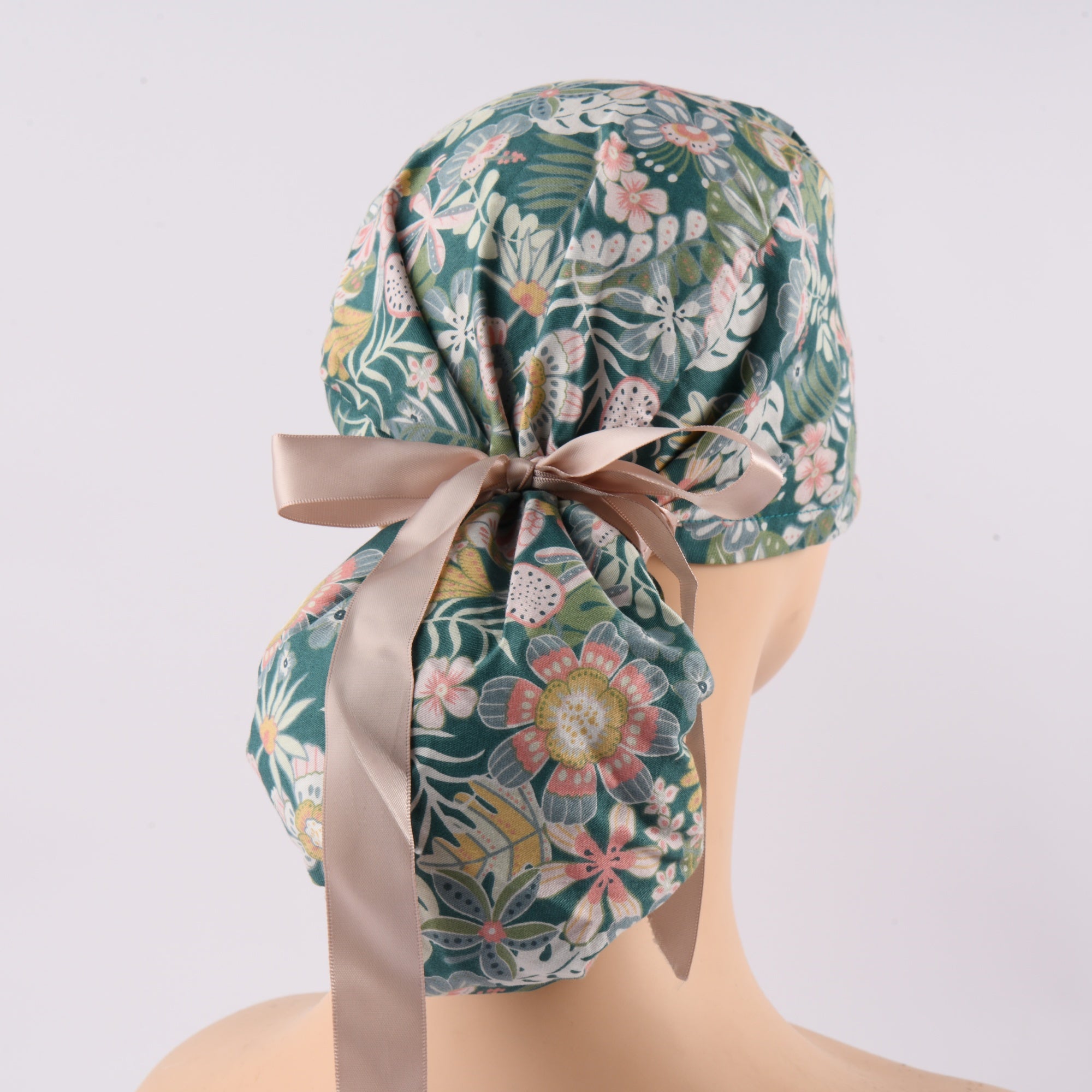 Greenery Plant Ponytail Scrub Cap with Mask Button