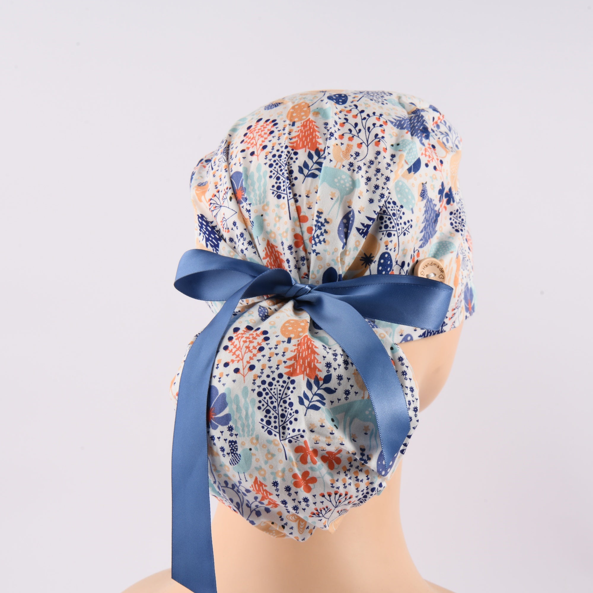 Blue Forest Cotton Ponytail Scrub Cap