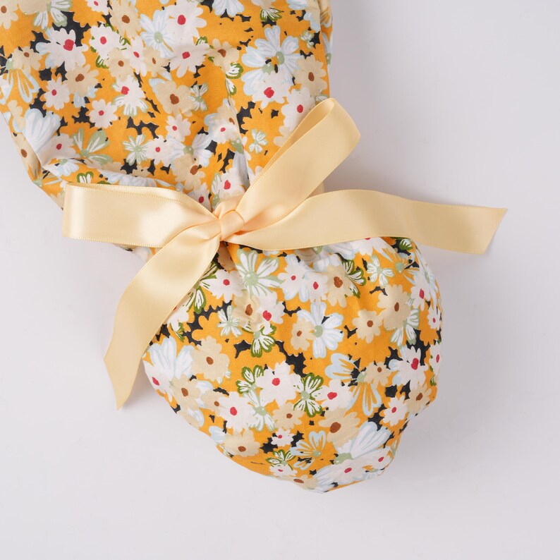Yellow Blooming Flowers Scrub Cap Women Ponytail Cap with Sweatband & Buttons OR Surgical Hat Healthcare