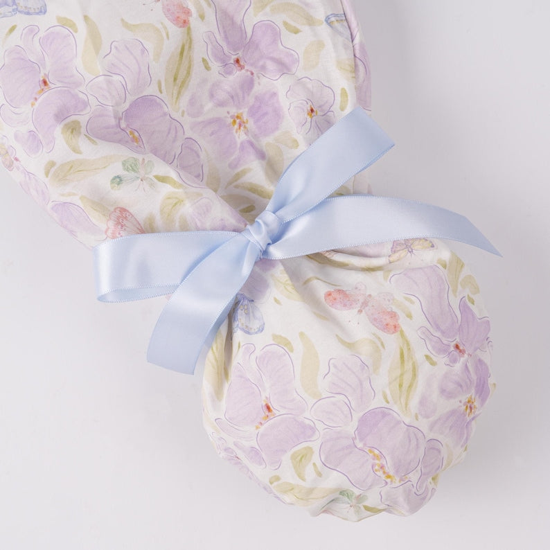 Watercolor Flower Bufferflies Ponytail Scrub Cap Sweatband & Buttons Lt.Purple Women Surgical Cap Dr Nurse Medical Hat Handmade