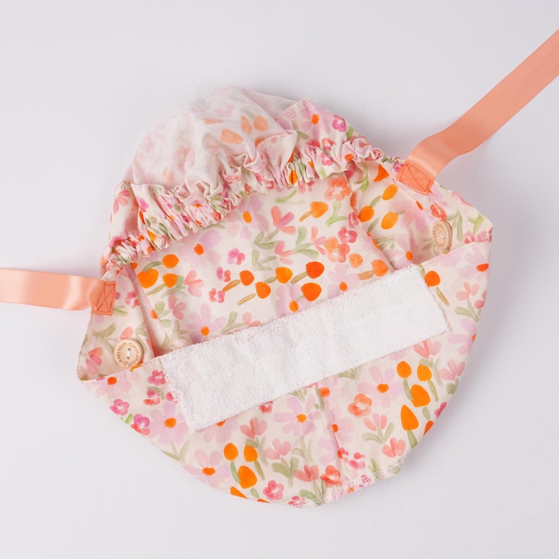 Orange Watercolor Flowers Scrub Cap Peachy Ribbon Ties Sweatband & Buttons Surgical Hat Women Ponytail Scrub Cap Brightly Fall
